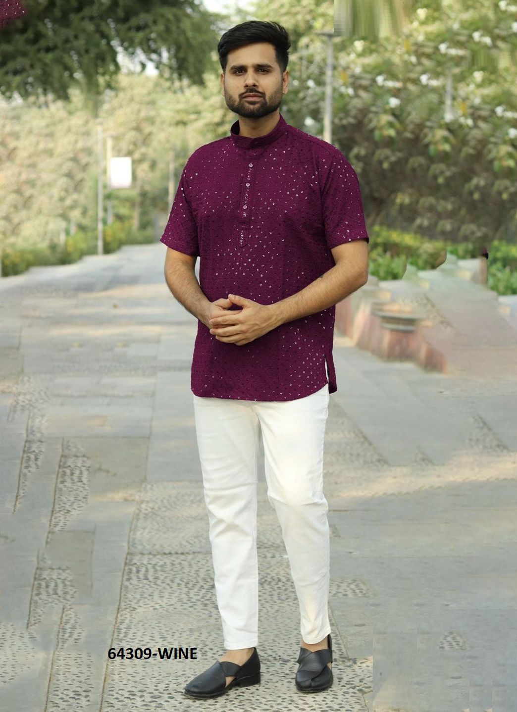 CHIKANKARI STYLISH SHORT KURTA - Catalog # 64309 (Set of 5 Men's Ethnic Wear) CHIKANKARI STYLISH SHORT KURTA - Catalog # 64309 (Set of 5 Men's Ethnic Wear)
