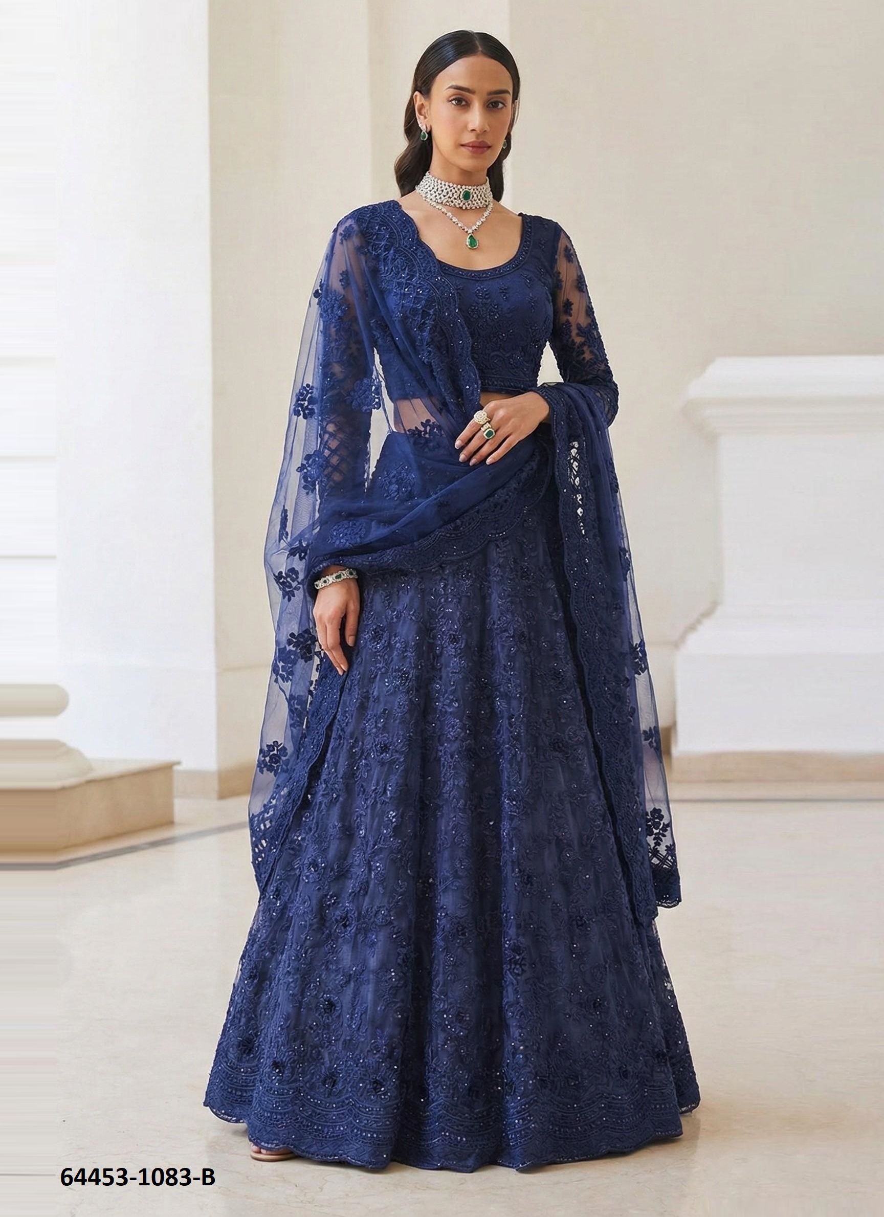 ALZ 1083 - Catalog # 64453 (Set of 4 Semi-Stitched Lehengas)