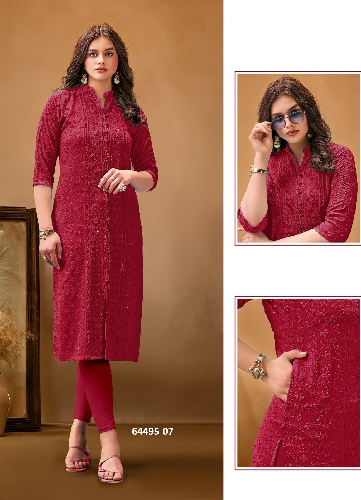 7-STAR - Catalog # 64495 (Set of 7 SIZE-SETS [Readymade Women's Kurtis / Tops])