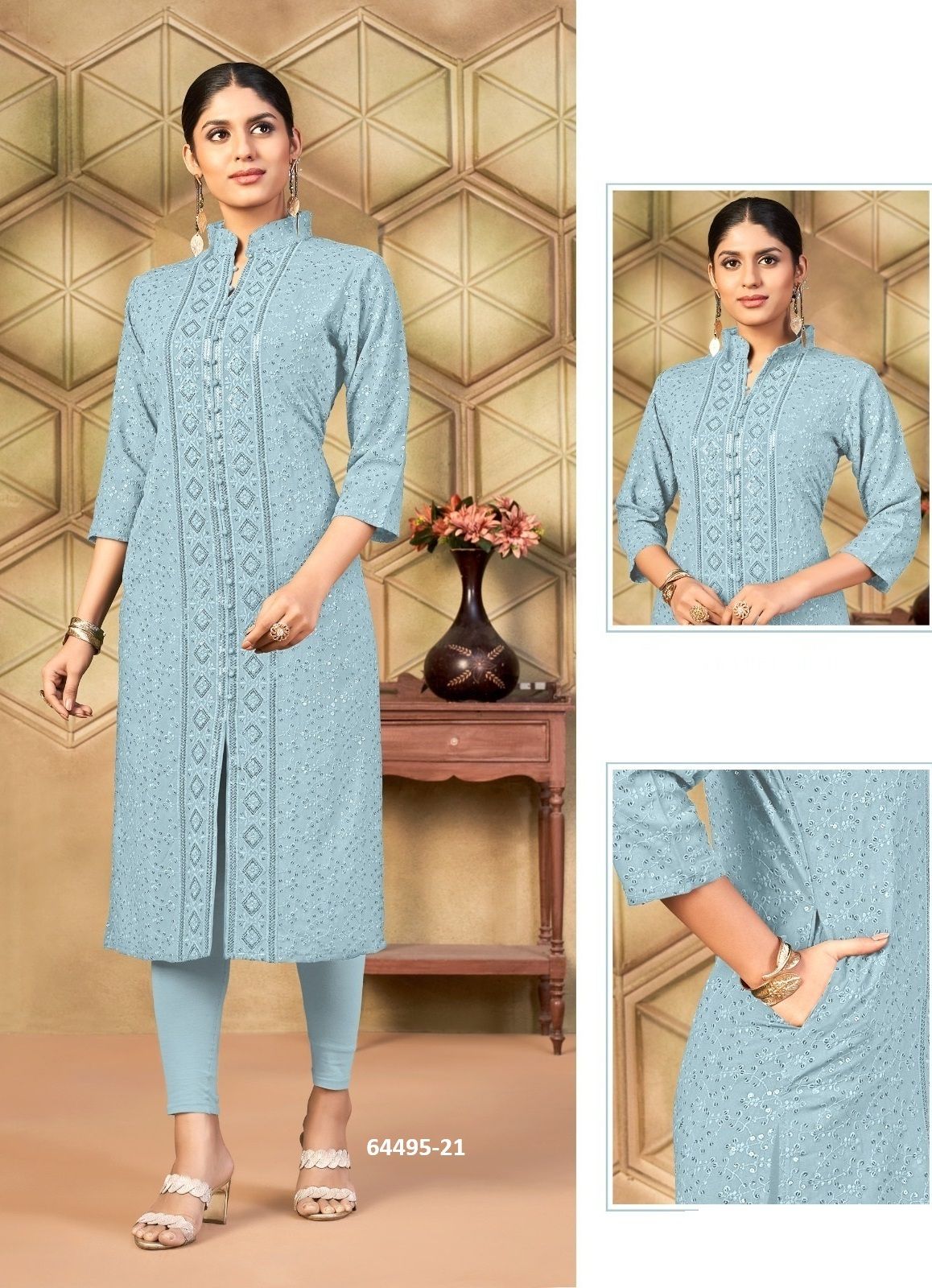 7-STAR - Catalog # 64495 (Set of 7 SIZE-SETS [Readymade Women's Kurtis / Tops])