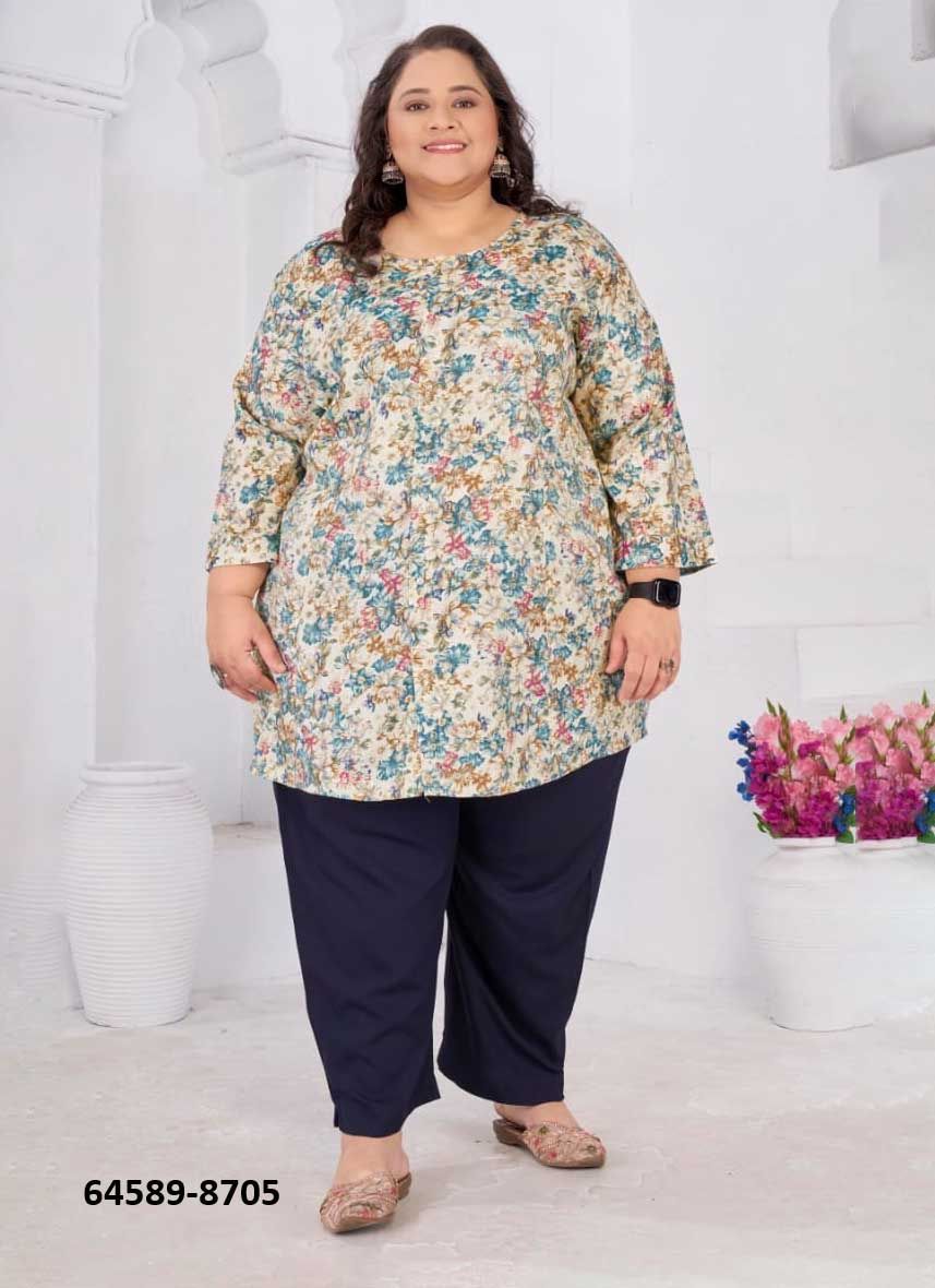 SHUBH 1 BIG SIZE - Catalog # 64589 (Set of 4 Readymade Women's Kurtis / Tops) SHUBH 1 BIG SIZE - Catalog # 64589 (Set of 4 Readymade Women's Kurtis / Tops)