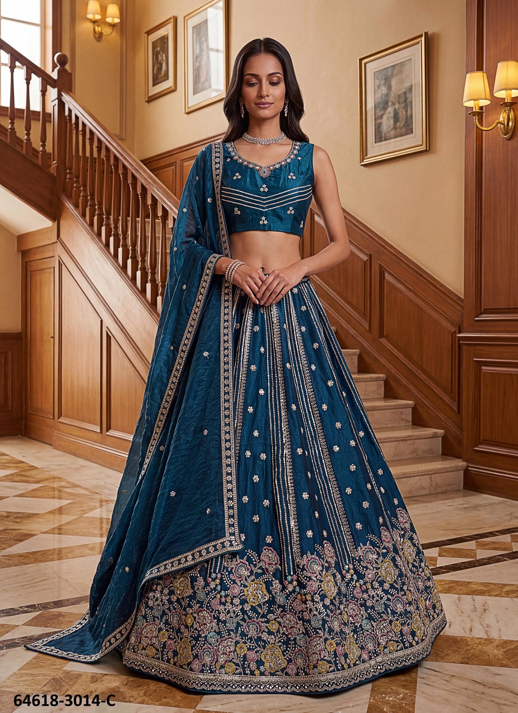 SERIES 3014 - Catalog # 64618 (Set of 7 Semi-Stitched Lehengas)
