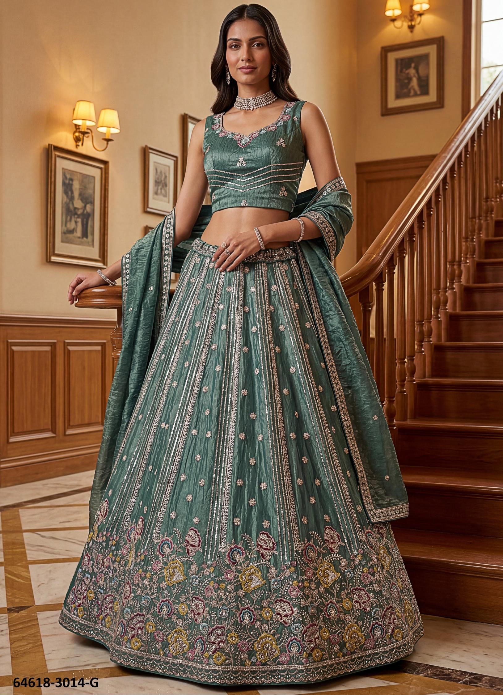 SERIES 3014 - Catalog # 64618 (Set of 7 Semi-Stitched Lehengas)