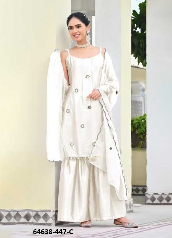 SLEEVELESS SPAGHETTI SUIT SET - Catalog # 64638 (Set of 4 SIZE-SETS [Readymade Salwar Suits])