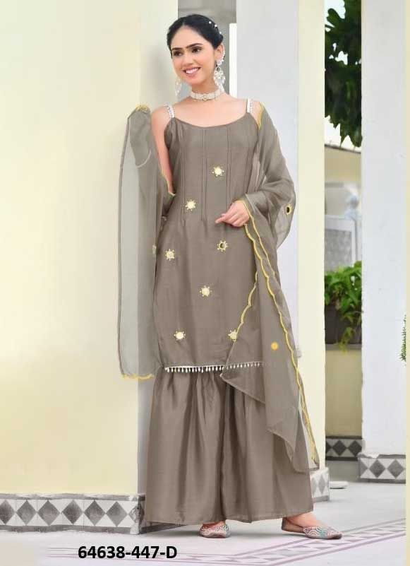 SLEEVELESS SPAGHETTI SUIT SET - Catalog # 64638 (Set of 4 SIZE-SETS [Readymade Salwar Suits])