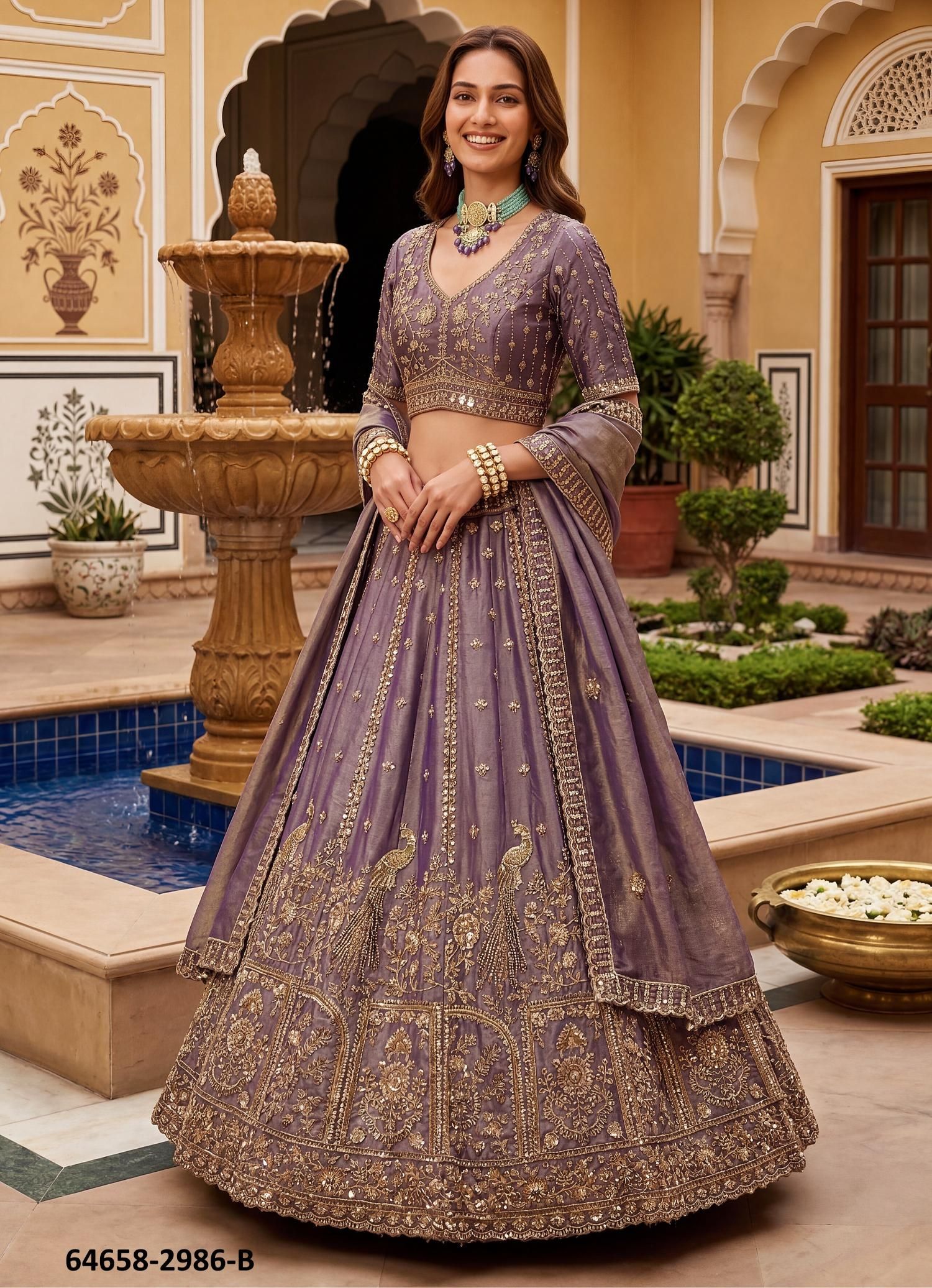 SERIES 2986 - Catalog # 64658 (Set of 4 Semi-Stitched Lehengas)