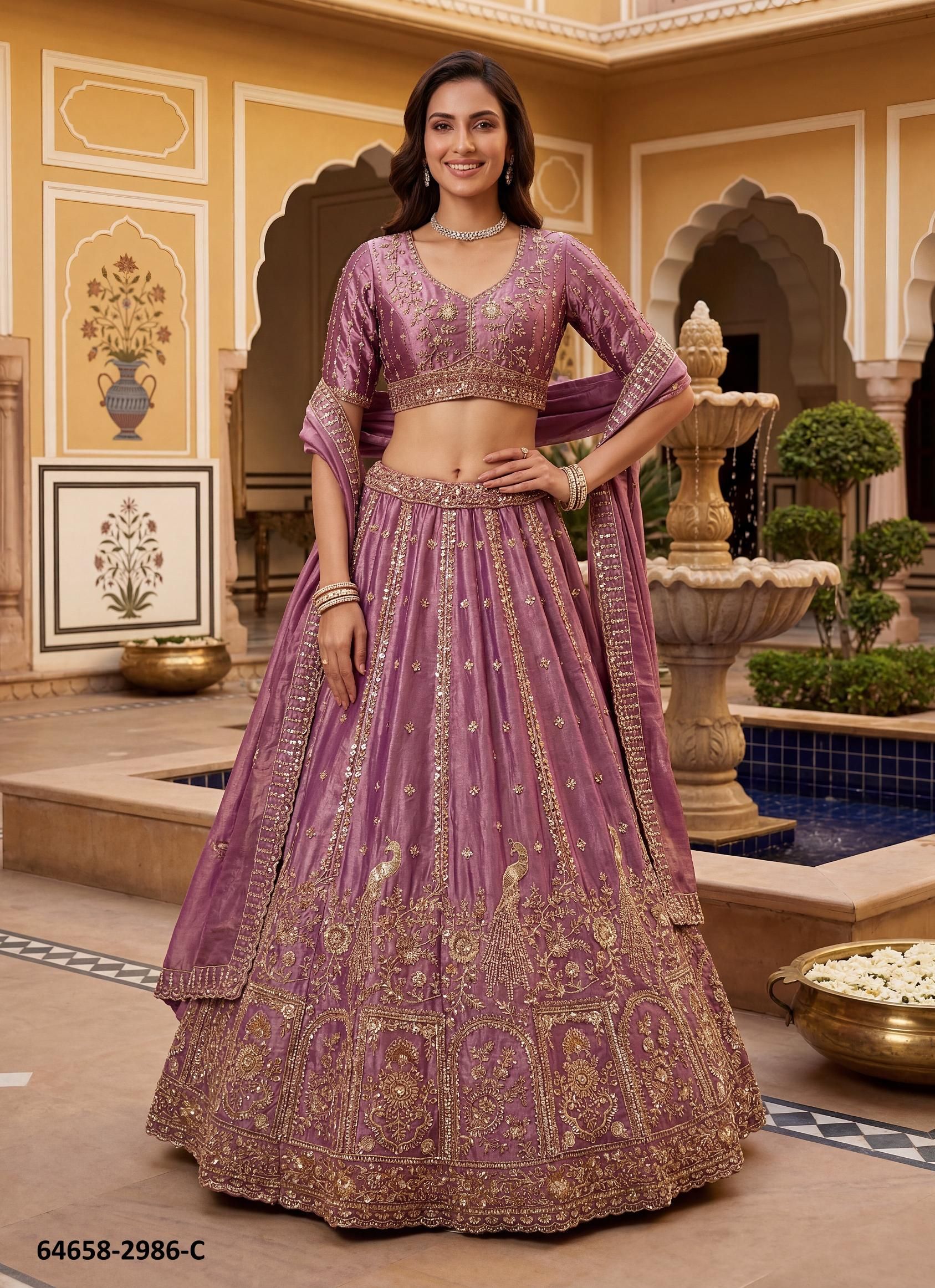 SERIES 2986 - Catalog # 64658 (Set of 4 Semi-Stitched Lehengas)