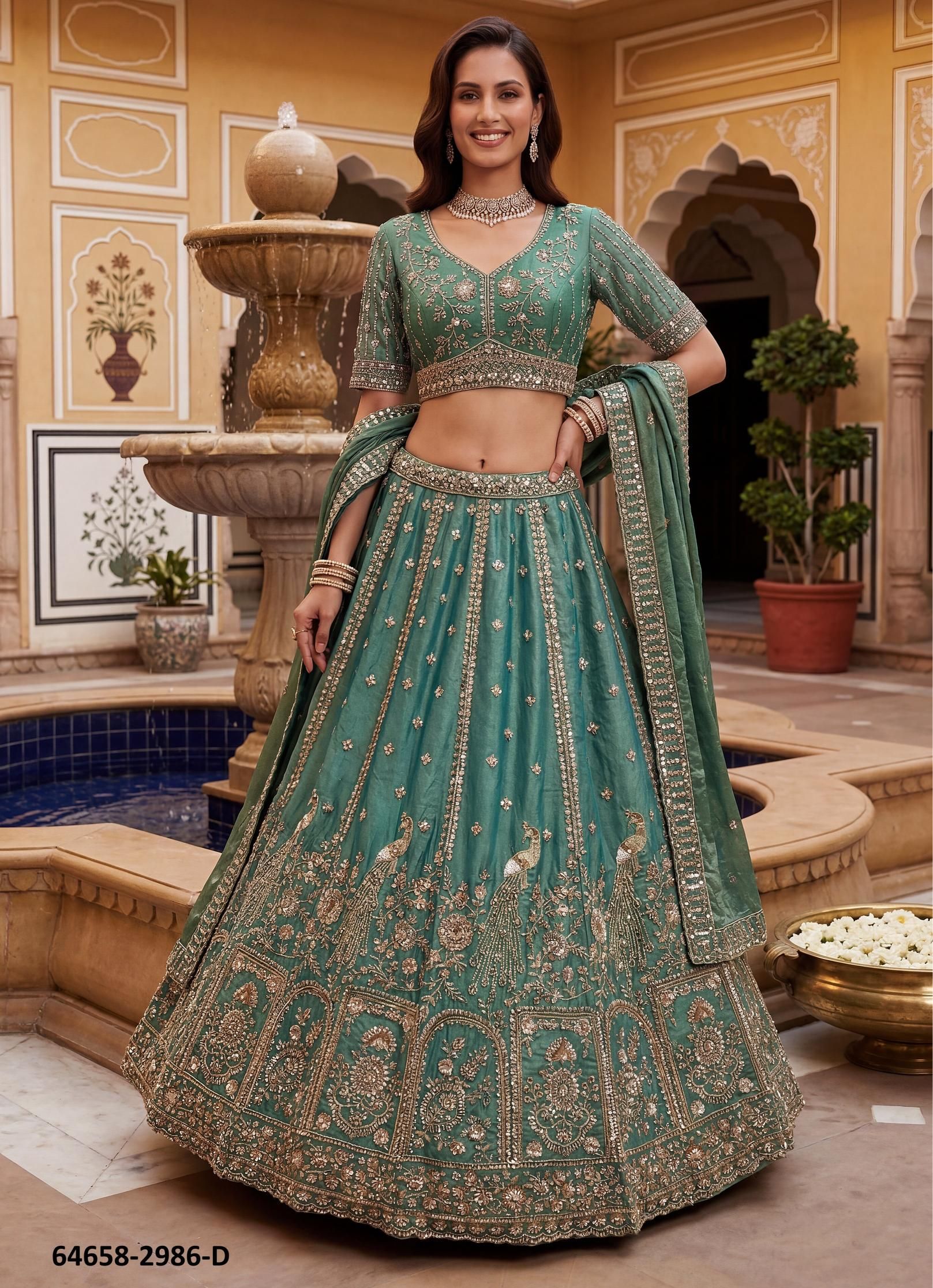 SERIES 2986 - Catalog # 64658 (Set of 4 Semi-Stitched Lehengas)