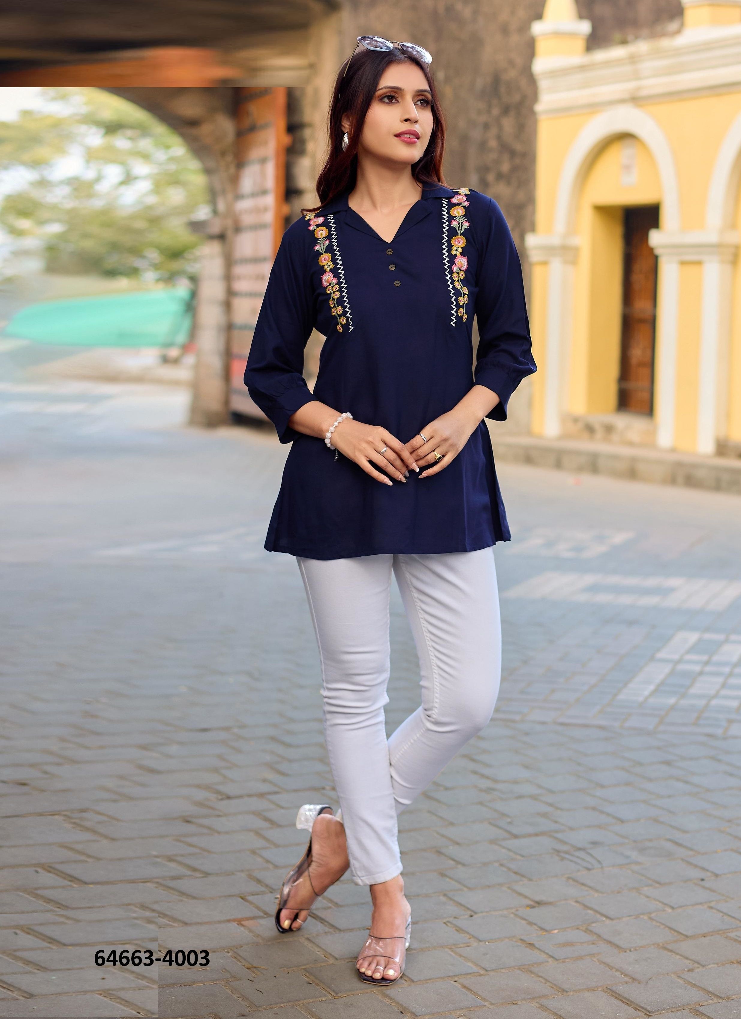 LIYANA - Catalog # 64663 (Set of 6 Readymade Women's Kurtis / Tops)