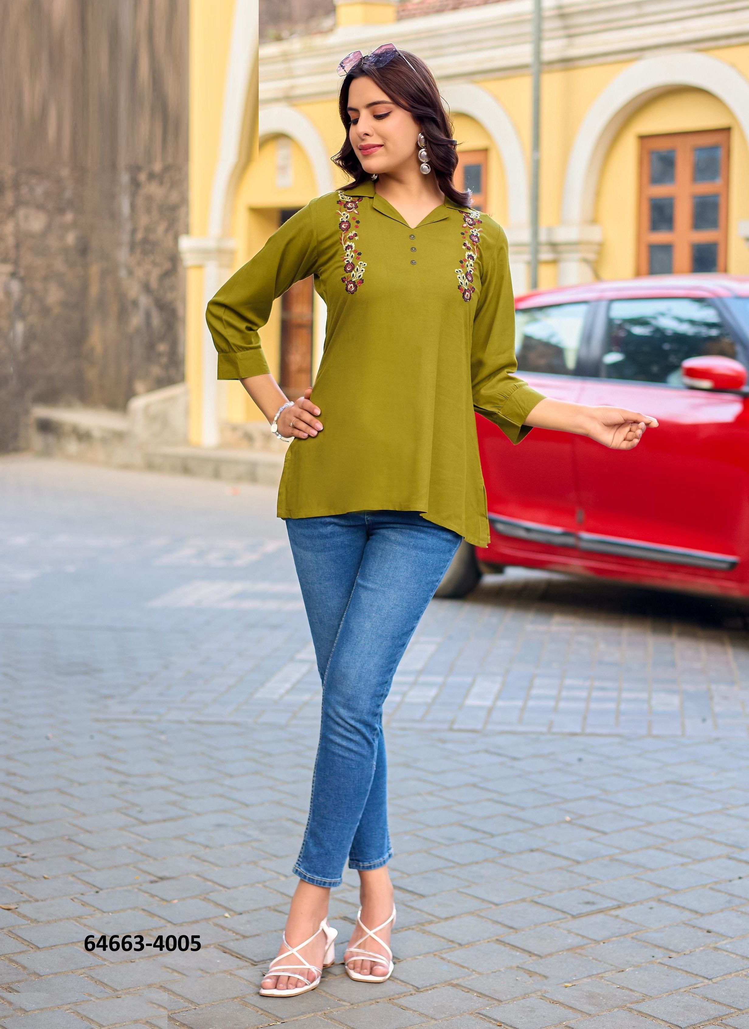 LIYANA - Catalog # 64663 (Set of 6 Readymade Women's Kurtis / Tops)