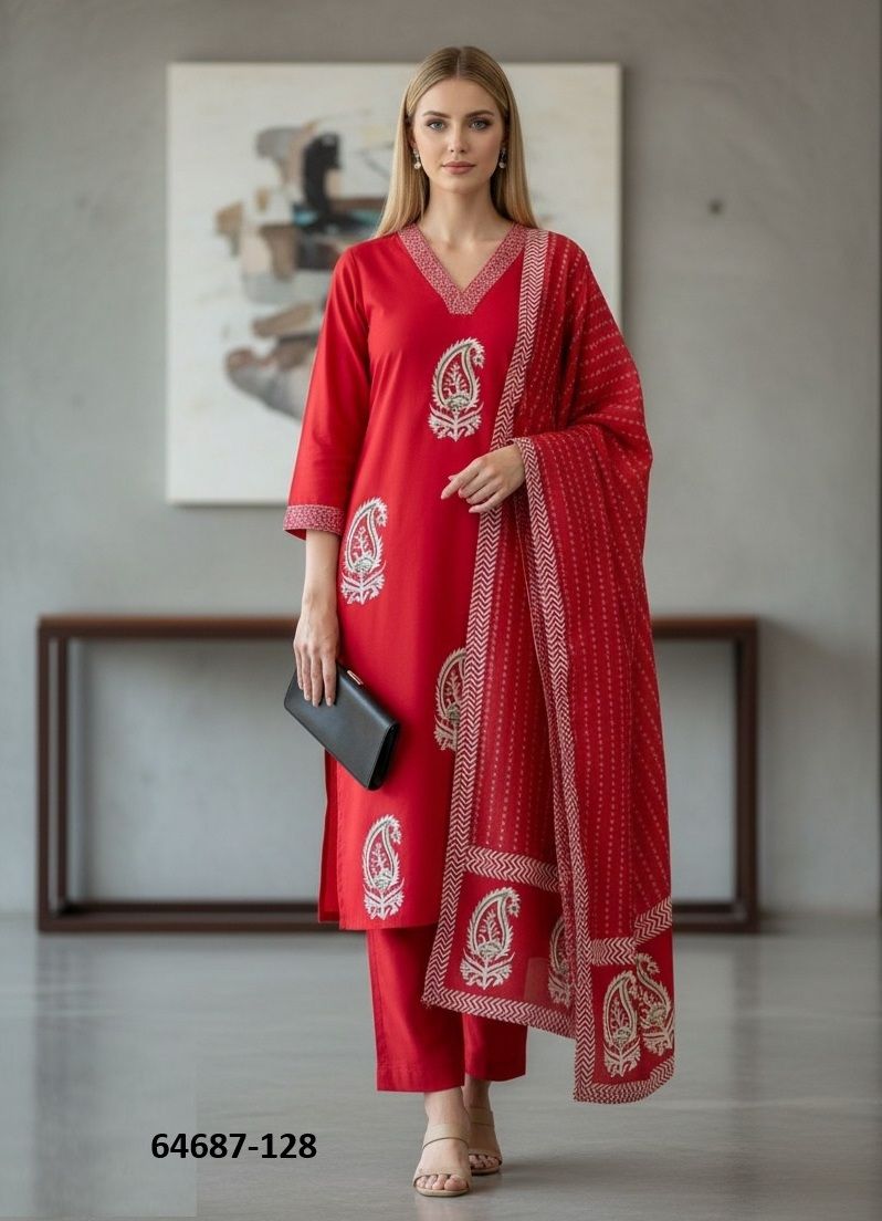 SERIES 128 - Catalog # 64687 (Set of 3 Readymade Salwar Suits) SERIES 128 - Catalog # 64687 (Set of 3 Readymade Salwar Suits)