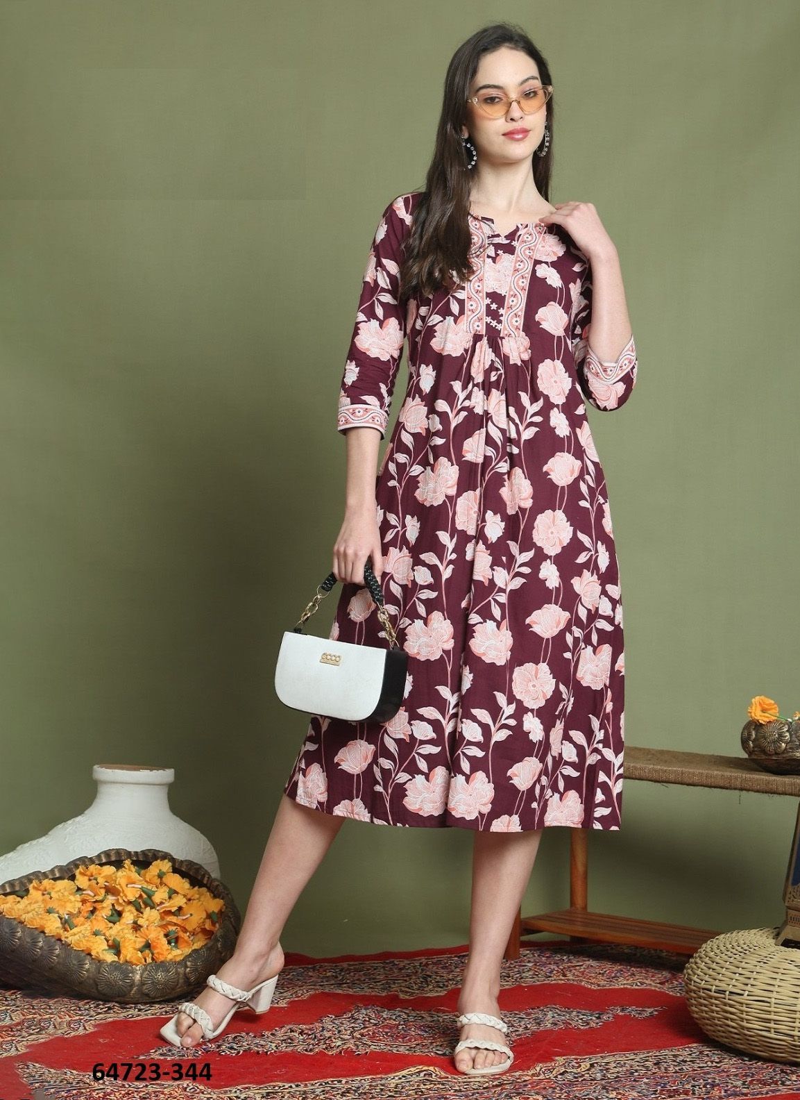 FLORAL FROCKS - Catalog # 64723 (Set of 13 Readymade Women's Kurtis / Tops)