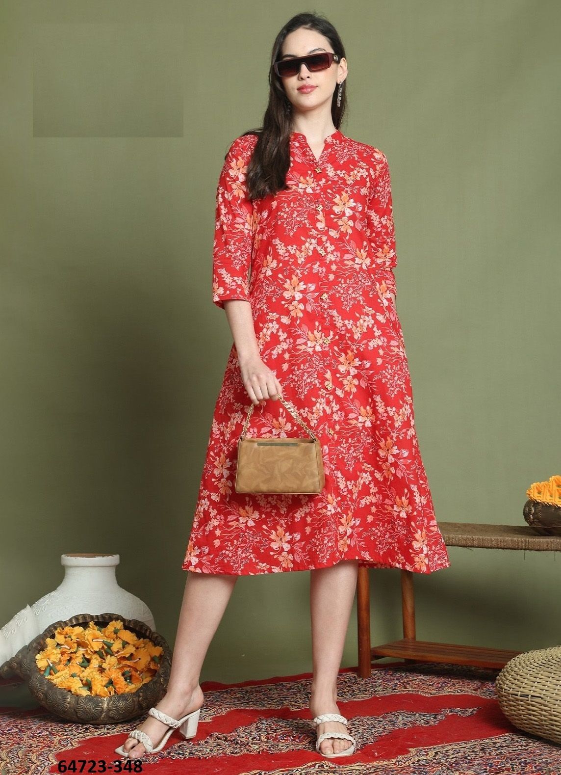 FLORAL FROCKS - Catalog # 64723 (Set of 13 Readymade Women's Kurtis / Tops)