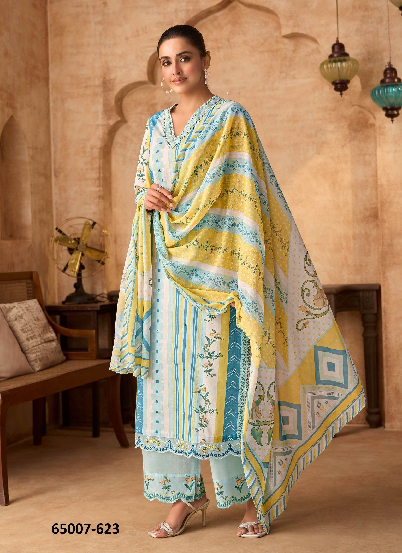 FLOW TALES - Catalog # 65007 (Set of 6 Semi-Stitched / Un-Stitched Suits)