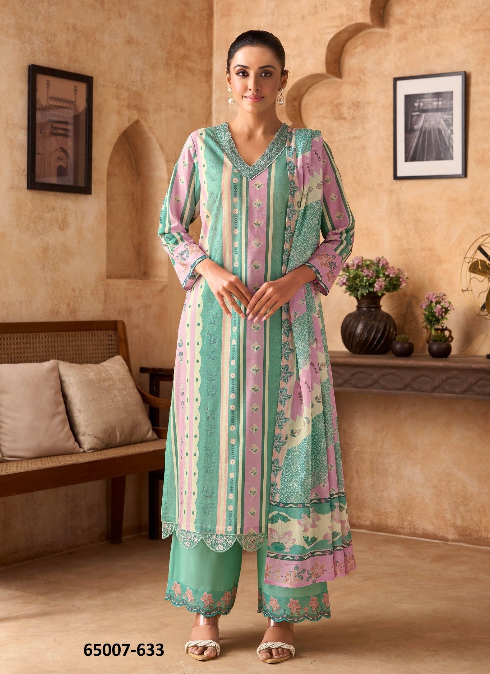 FLOW TALES - Catalog # 65007 (Set of 6 Semi-Stitched / Un-Stitched Suits)