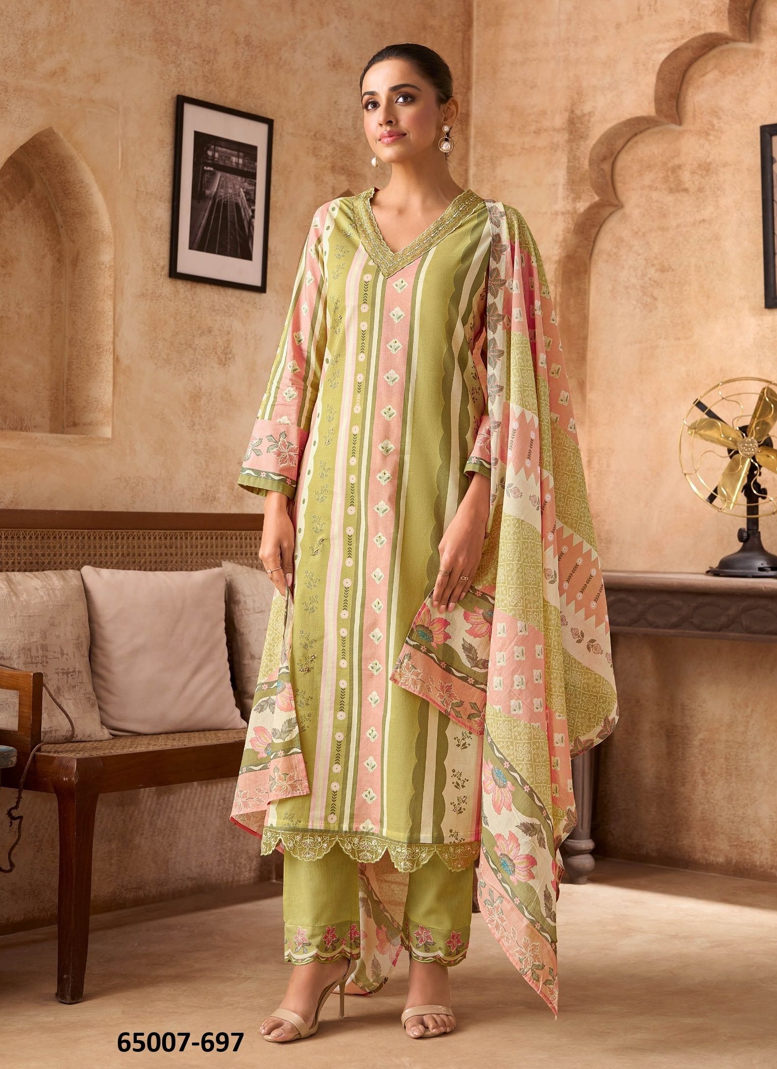FLOW TALES - Catalog # 65007 (Set of 6 Semi-Stitched / Un-Stitched Suits)