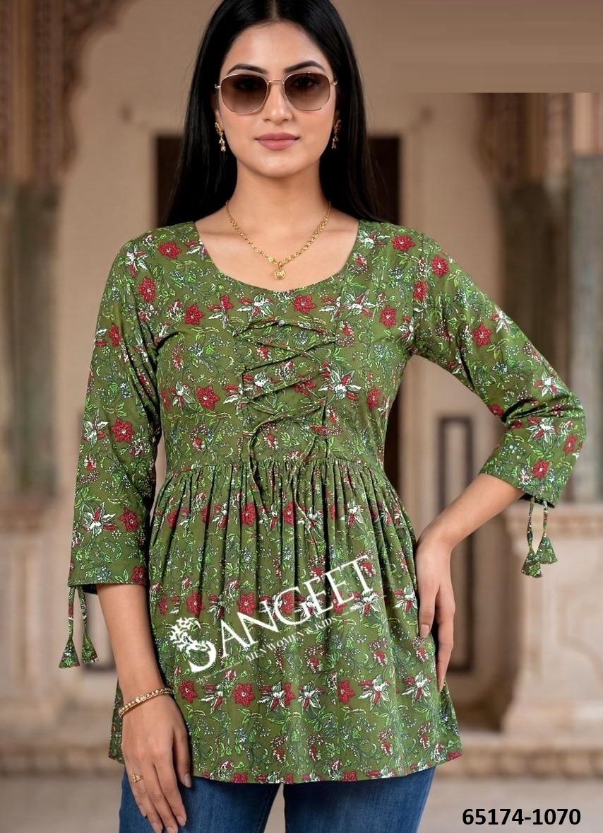 SHORT TOPS - Catalog # 65174 (Set of 6 SIZE-SETS [Readymade Women's Kurtis / Tops])
