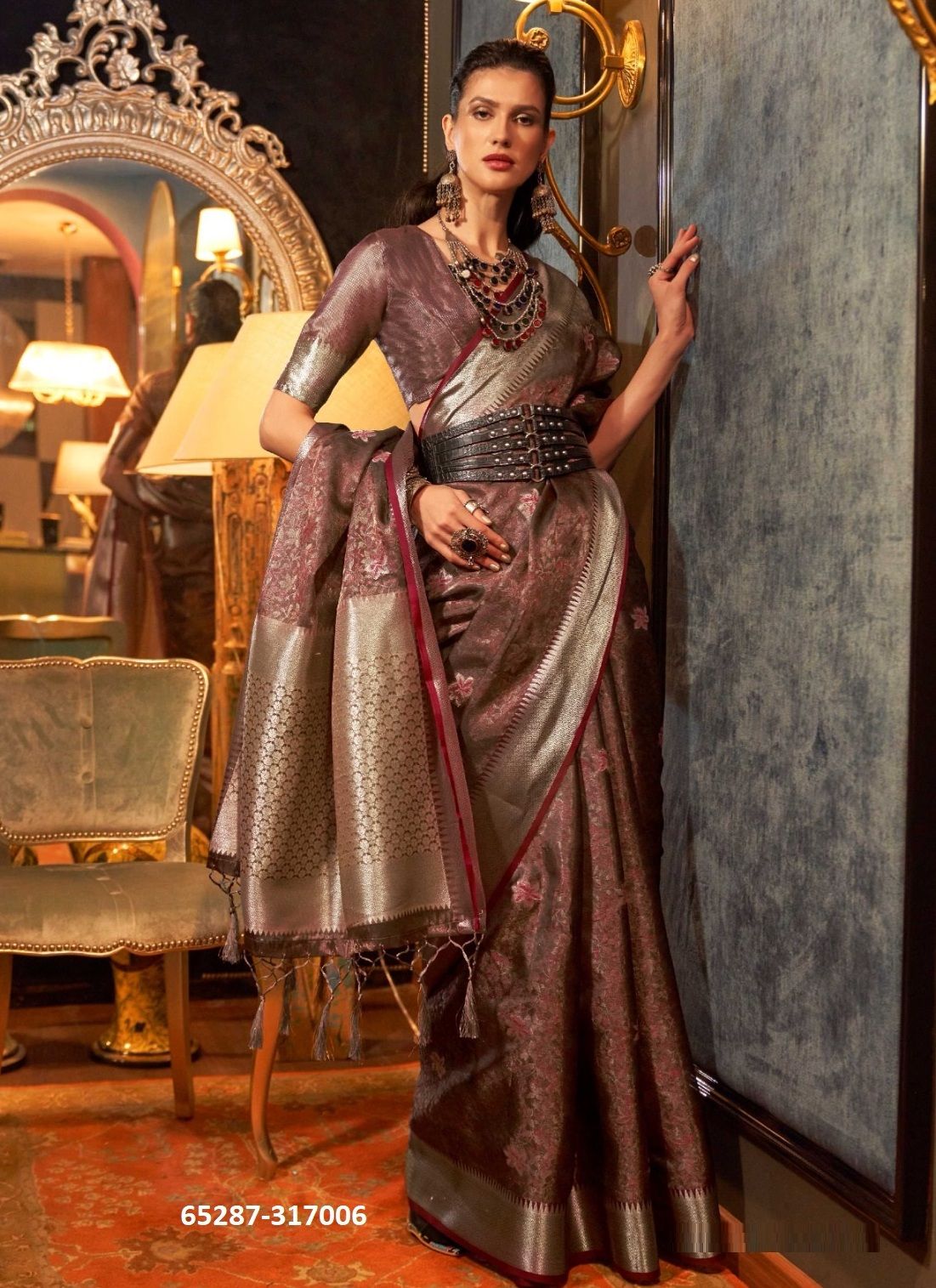 KATIE ORGANZA - Catalog # 65287 (Set of 5 Sarees) KATIE ORGANZA - Catalog # 65287 (Set of 5 Sarees)
