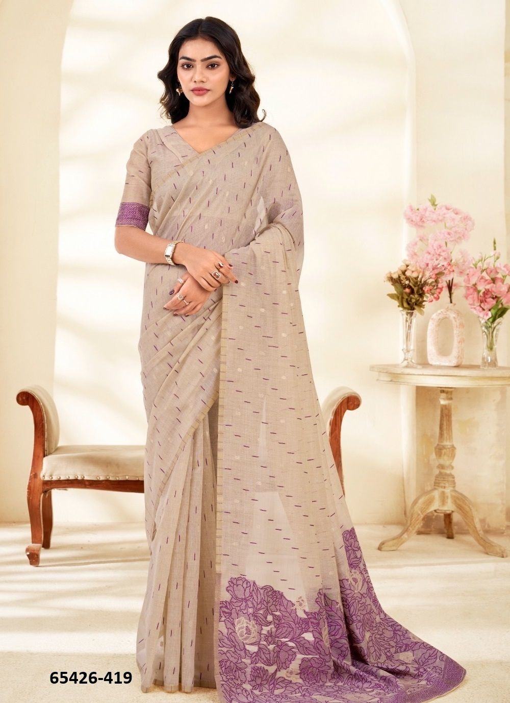 CREAM SILK - Catalog # 65426 (Set of 6 Sarees) CREAM SILK - Catalog # 65426 (Set of 6 Sarees)