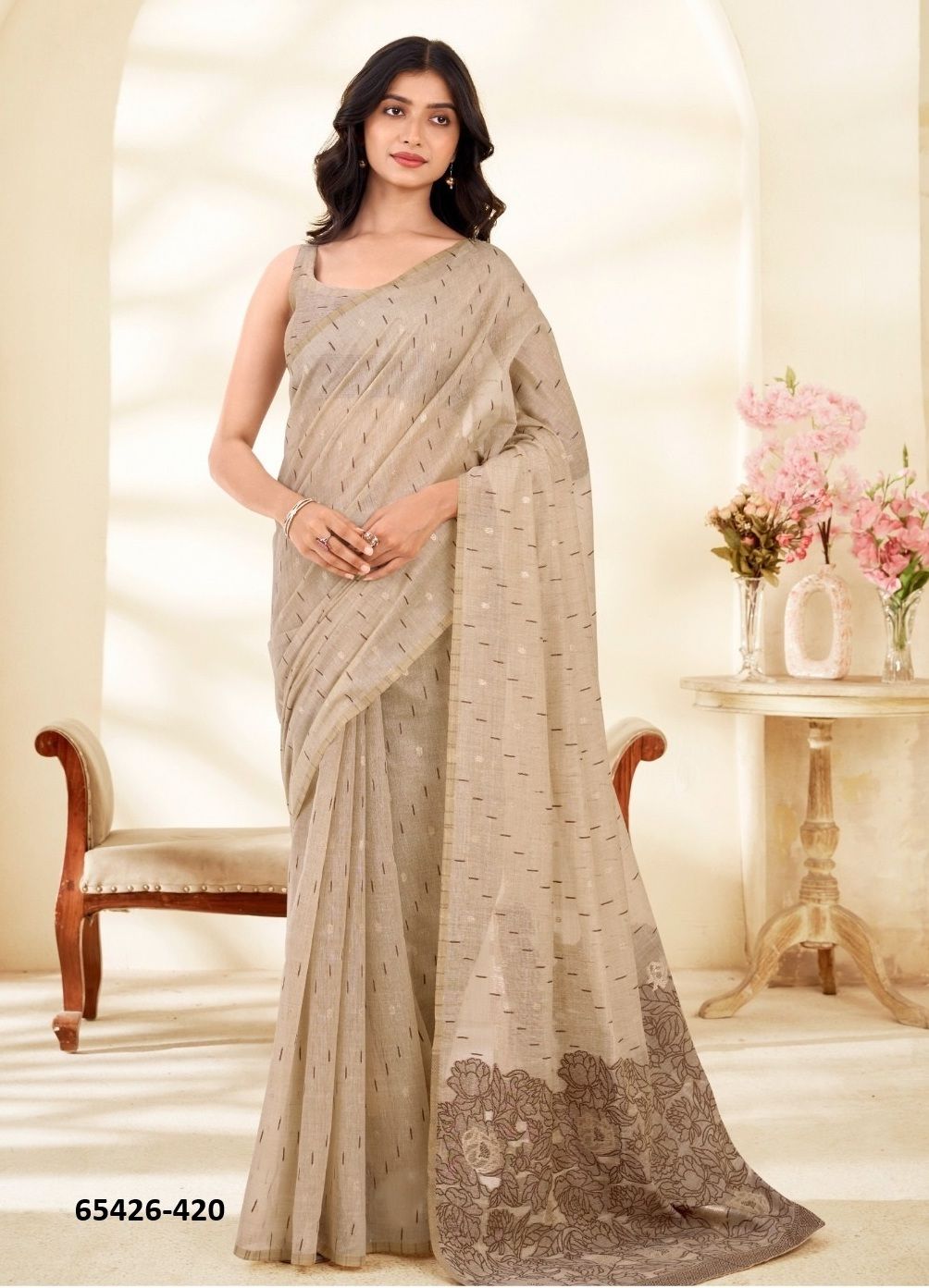CREAM SILK - Catalog # 65426 (Set of 6 Sarees) CREAM SILK - Catalog # 65426 (Set of 6 Sarees)