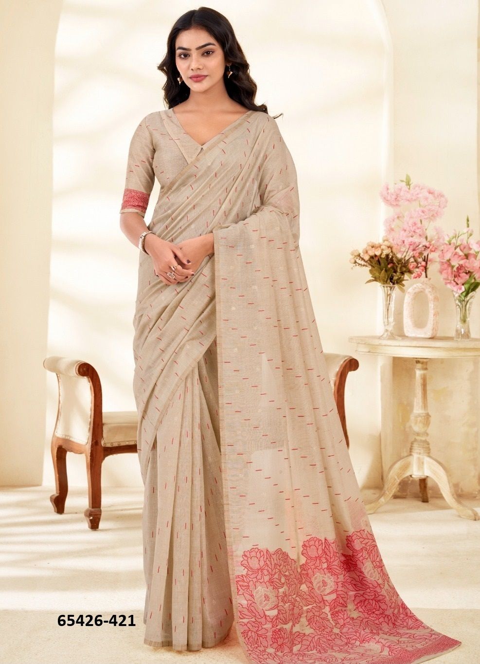 CREAM SILK - Catalog # 65426 (Set of 6 Sarees) CREAM SILK - Catalog # 65426 (Set of 6 Sarees)