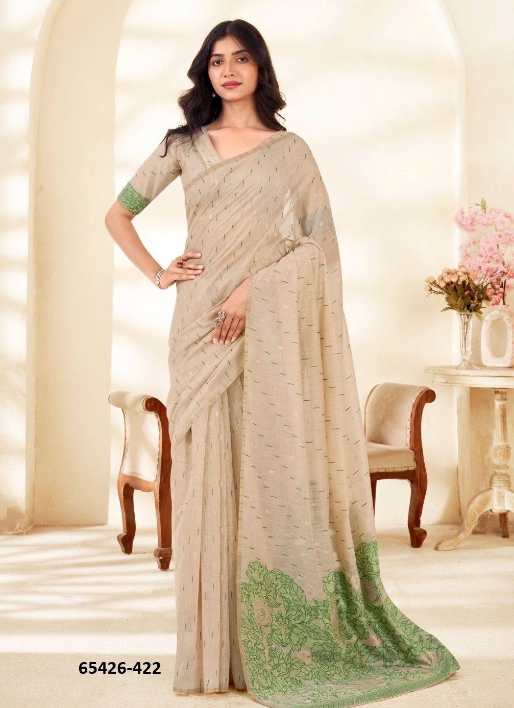 CREAM SILK - Catalog # 65426 (Set of 6 Sarees) CREAM SILK - Catalog # 65426 (Set of 6 Sarees)