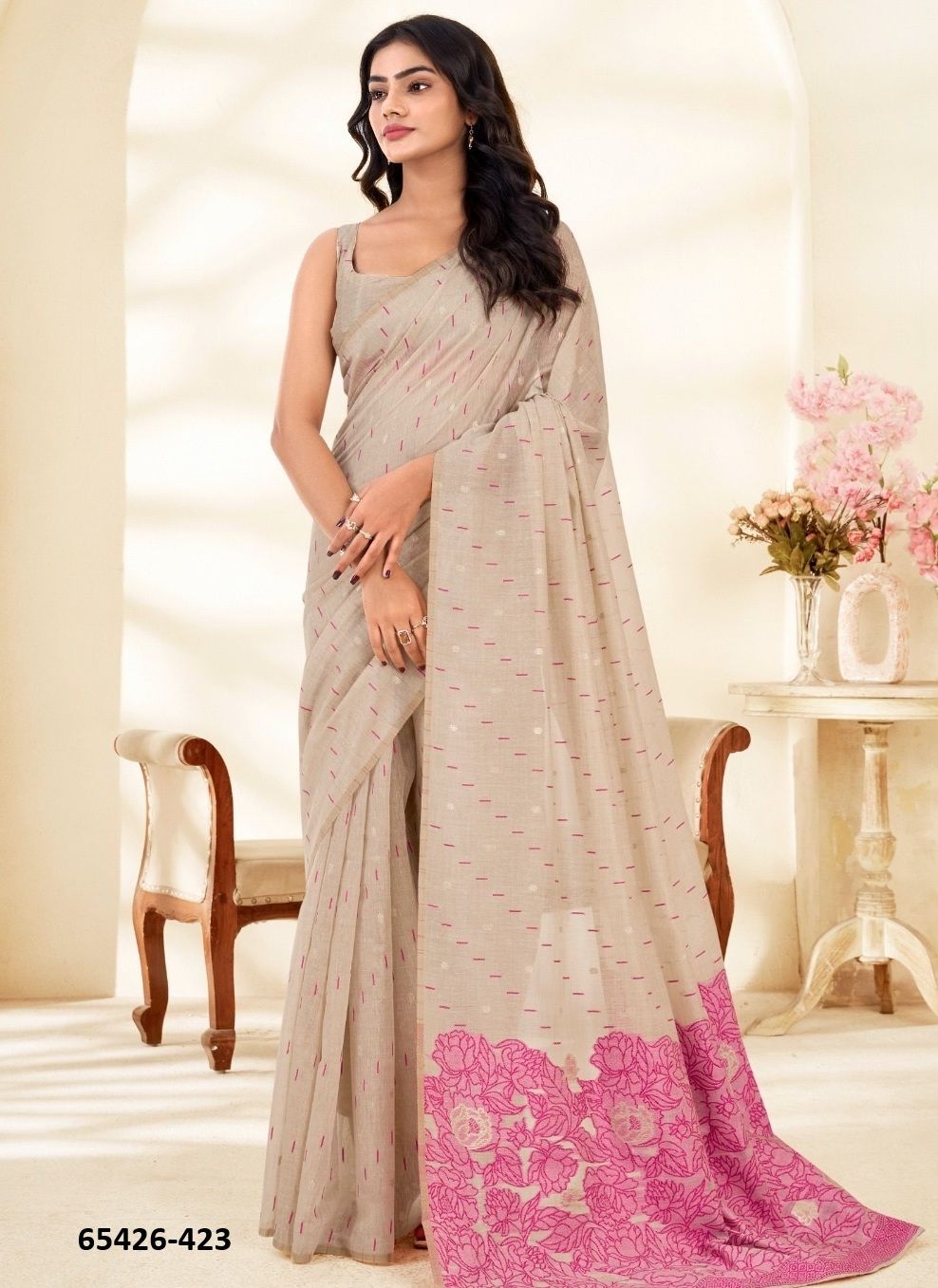 CREAM SILK - Catalog # 65426 (Set of 6 Sarees) CREAM SILK - Catalog # 65426 (Set of 6 Sarees)