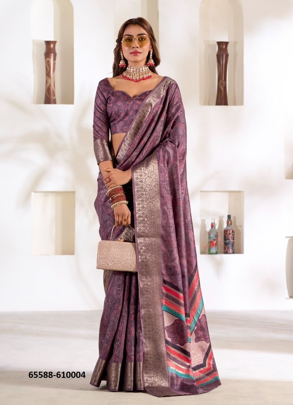 VIOLET SILK - Catalog # 65588 (Set of 6 Sarees) VIOLET SILK - Catalog # 65588 (Set of 6 Sarees)