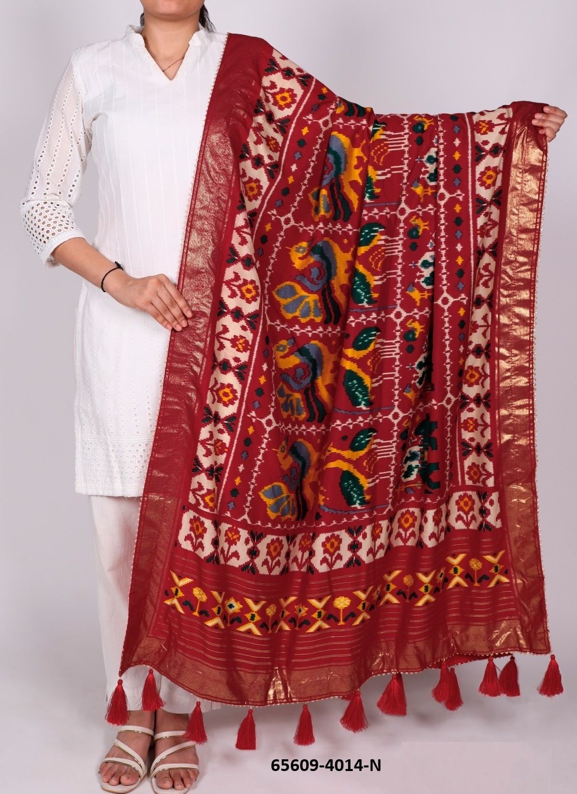 TUSSER SILK BANDHANI PATOLA - Catalog # 65609 (Set of 20 Only Dupattas) TUSSER SILK BANDHANI PATOLA - Catalog # 65609 (Set of 20 Only Dupattas)