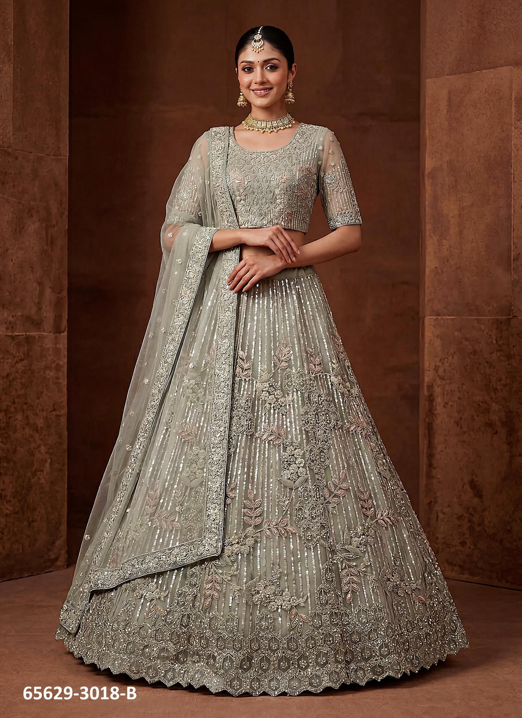 SERIES 3018 - Catalog # 65629 (Set of 4 Semi-Stitched Lehengas) SERIES 3018 - Catalog # 65629 (Set of 4 Semi-Stitched Lehengas)