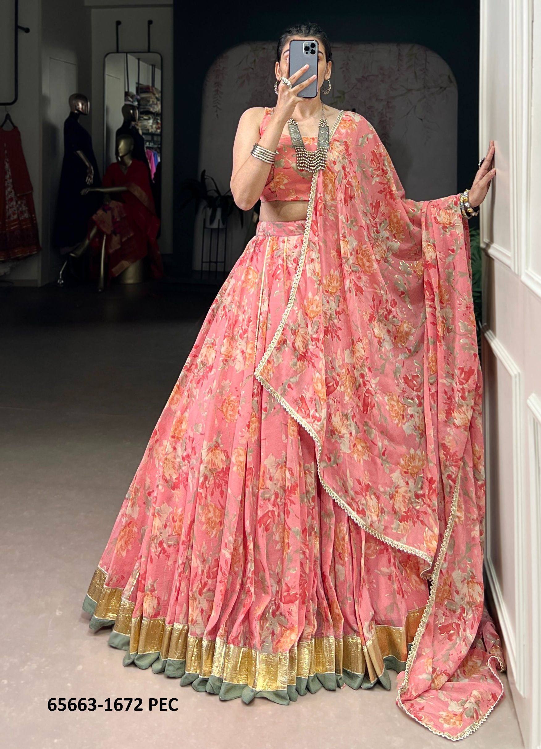 SERIES 1672 - Catalog # 65663 (Set of 4 Readymade Lehengas)