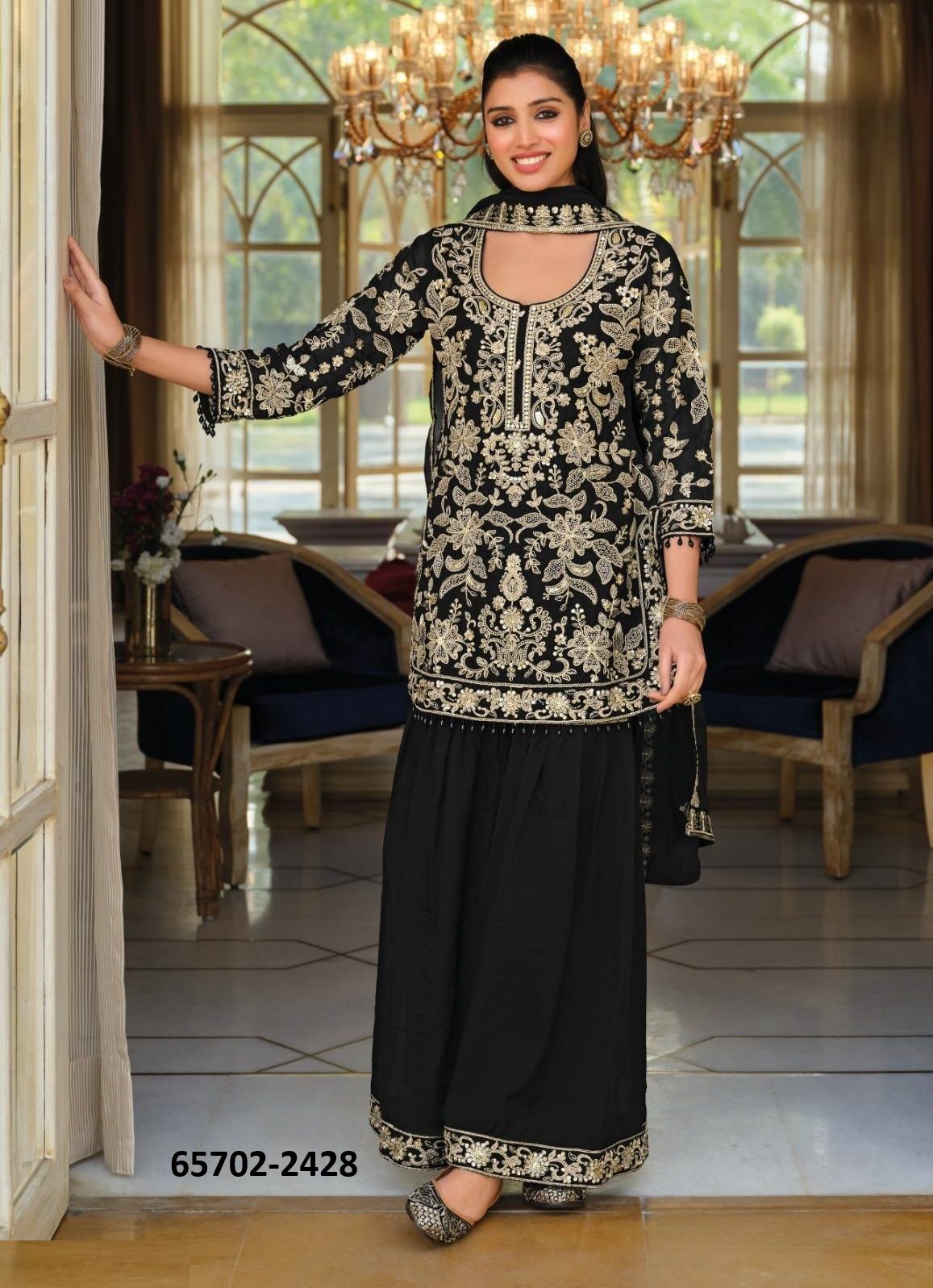 SAJDAH - BLACK & WHITE - Catalog # 65702 (Set of 2 Readymade Salwar Suits) SAJDAH - BLACK & WHITE - Catalog # 65702 (Set of 2 Readymade Salwar Suits)