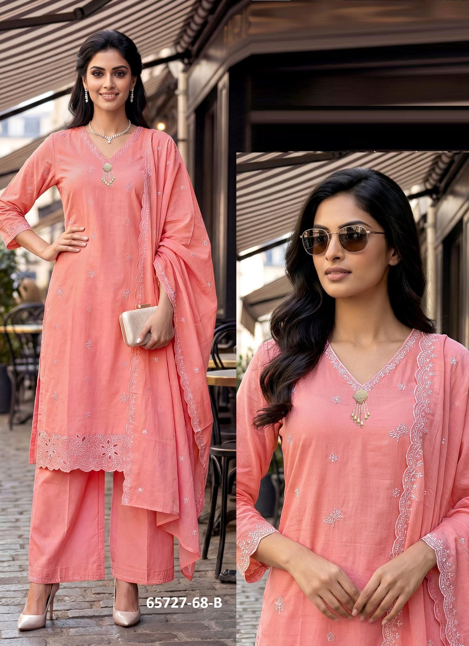COTTON MUL-MUL SERIES P68 - Catalog # 65727 (Set of 7 SIZE-SETS [Readymade Salwar Suits])