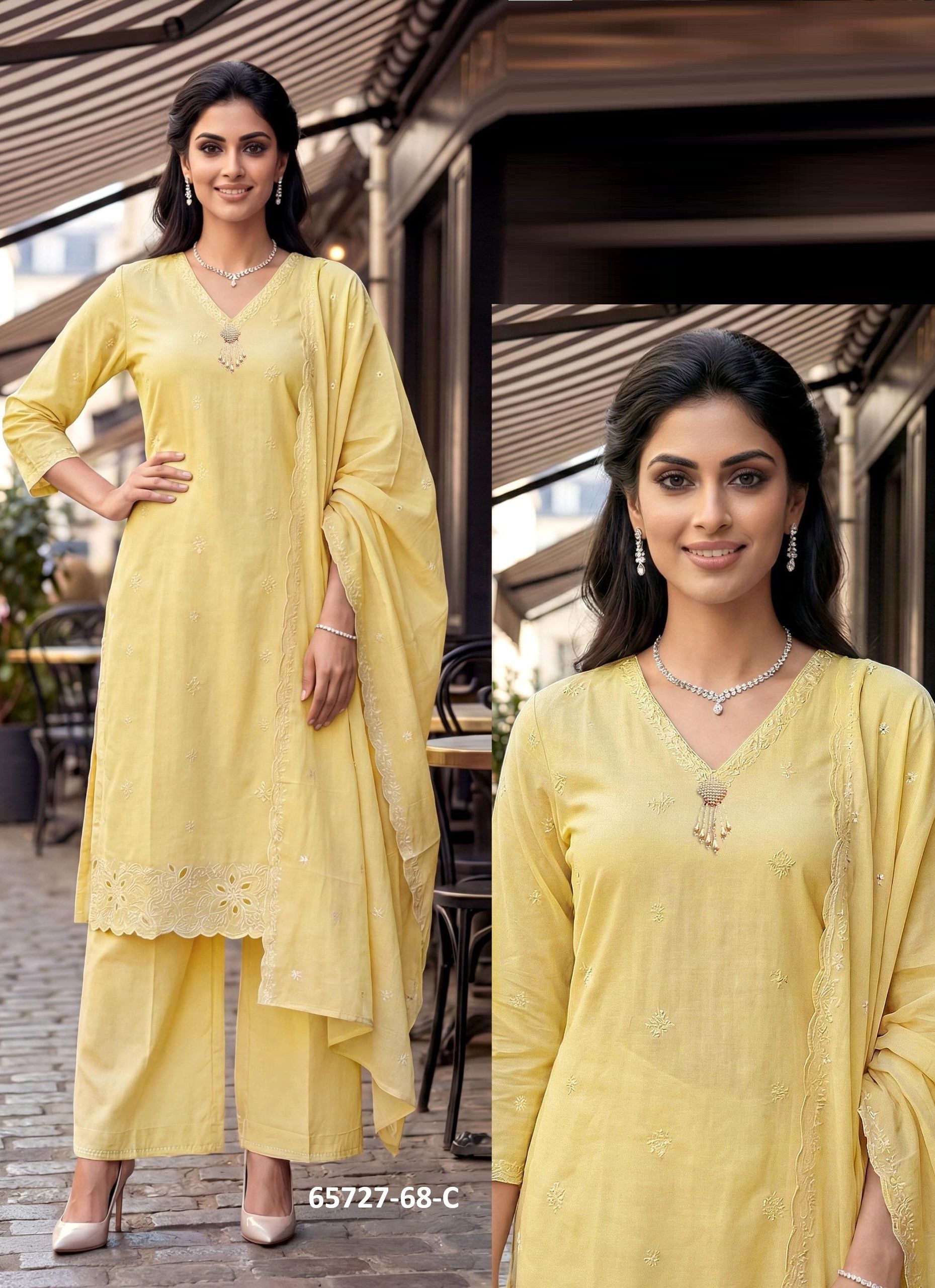 COTTON MUL-MUL SERIES P68 - Catalog # 65727 (Set of 7 SIZE-SETS [Readymade Salwar Suits])