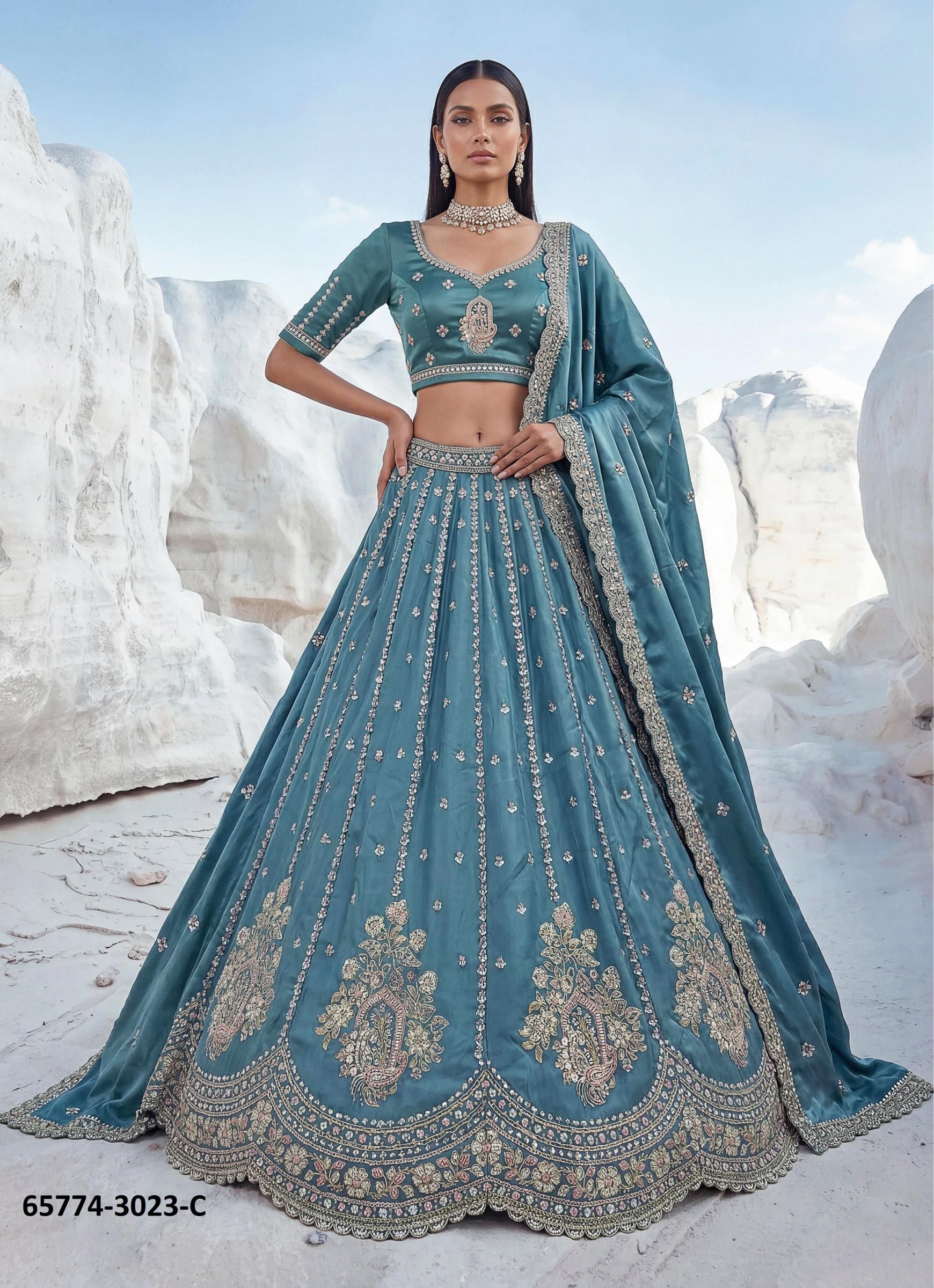 SERIES 3023 - Catalog # 65774 (Set of 6 Semi-Stitched Lehengas) SERIES 3023 - Catalog # 65774 (Set of 6 Semi-Stitched Lehengas)