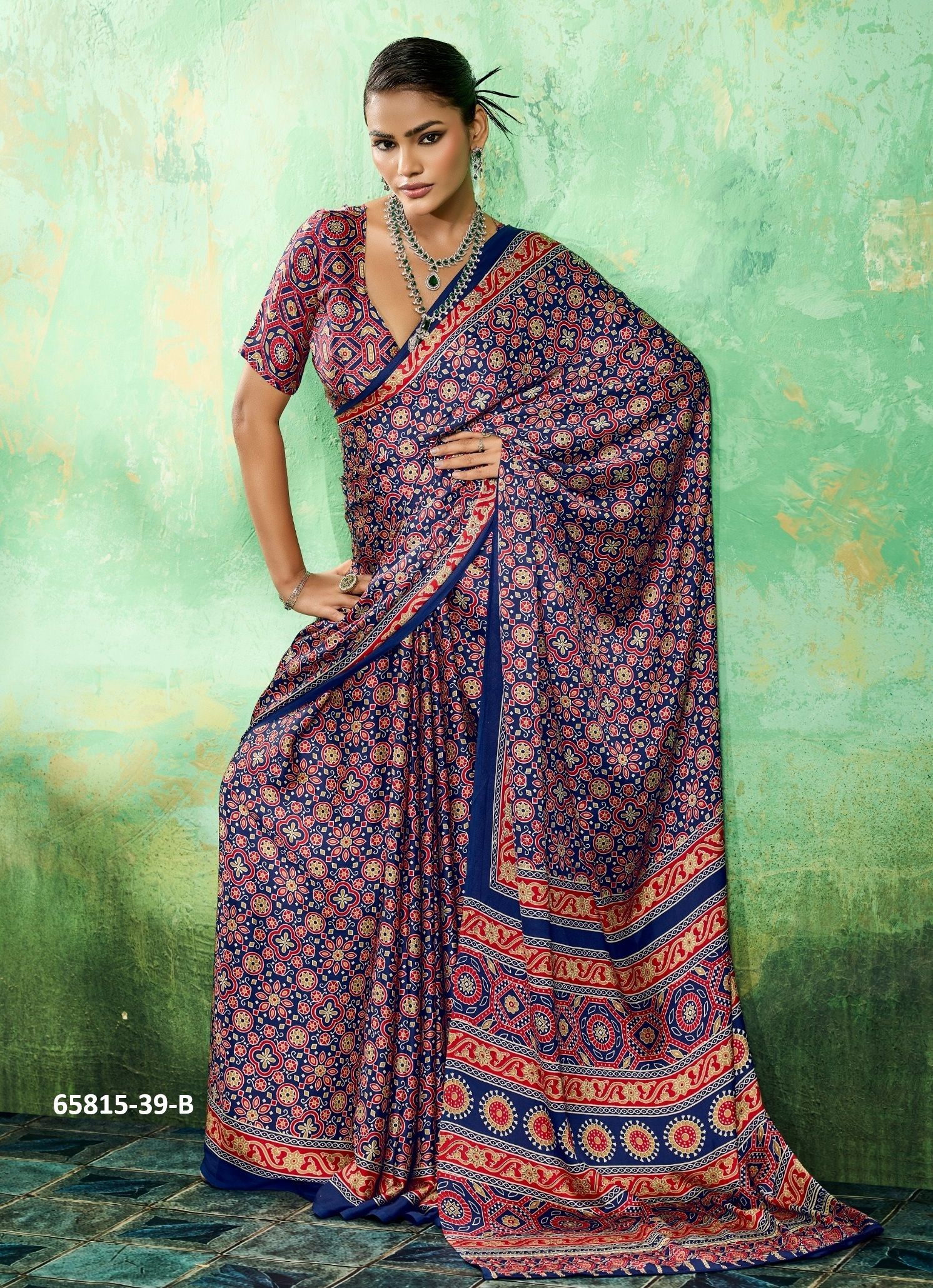 PURE AJRAKH 39 - Catalog # 65815 (Set of 6 Sarees)