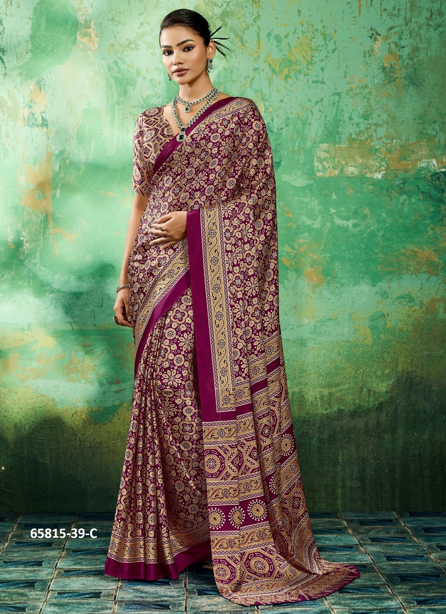 PURE AJRAKH 39 - Catalog # 65815 (Set of 6 Sarees)