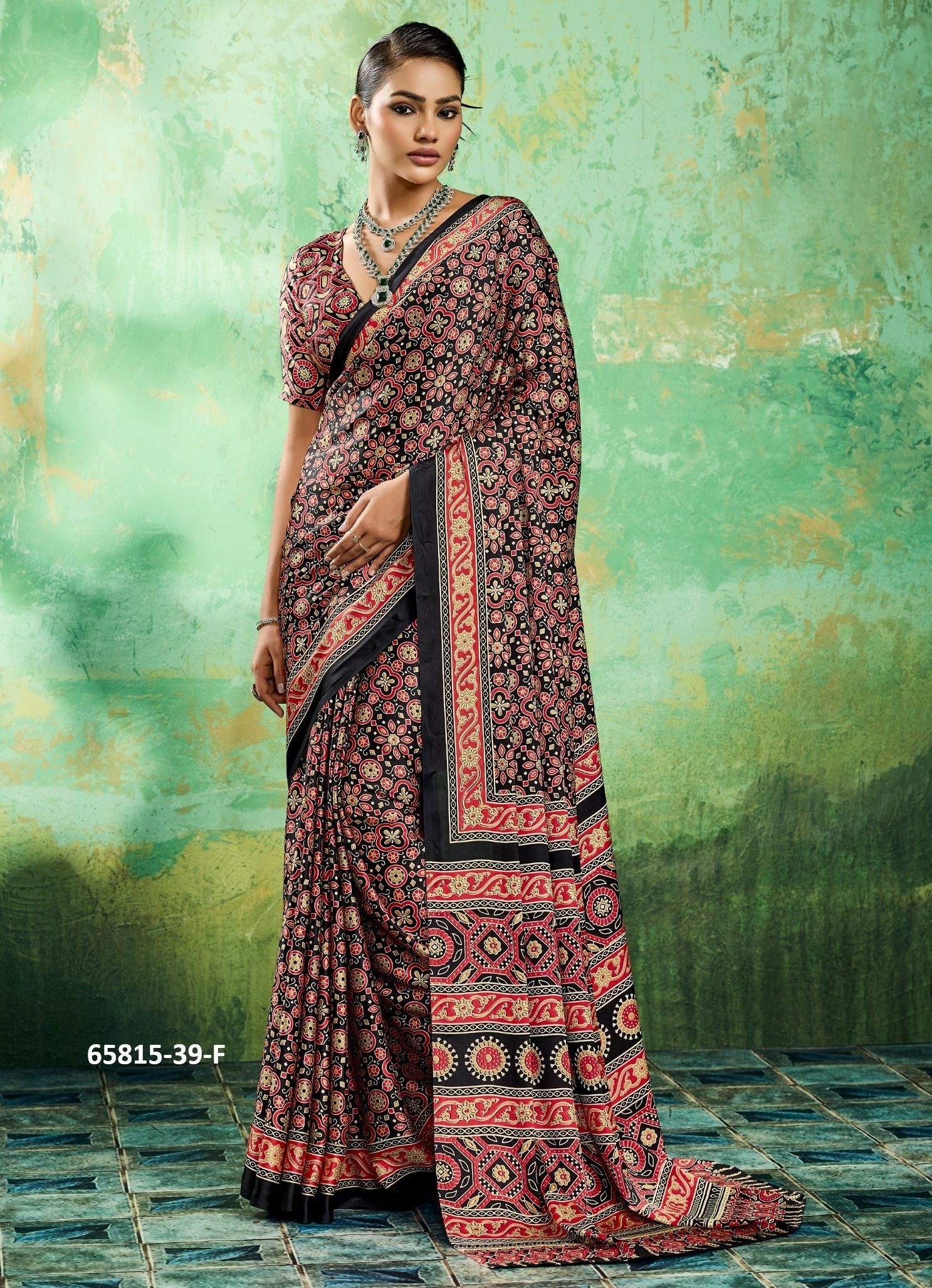 PURE AJRAKH 39 - Catalog # 65815 (Set of 6 Sarees)