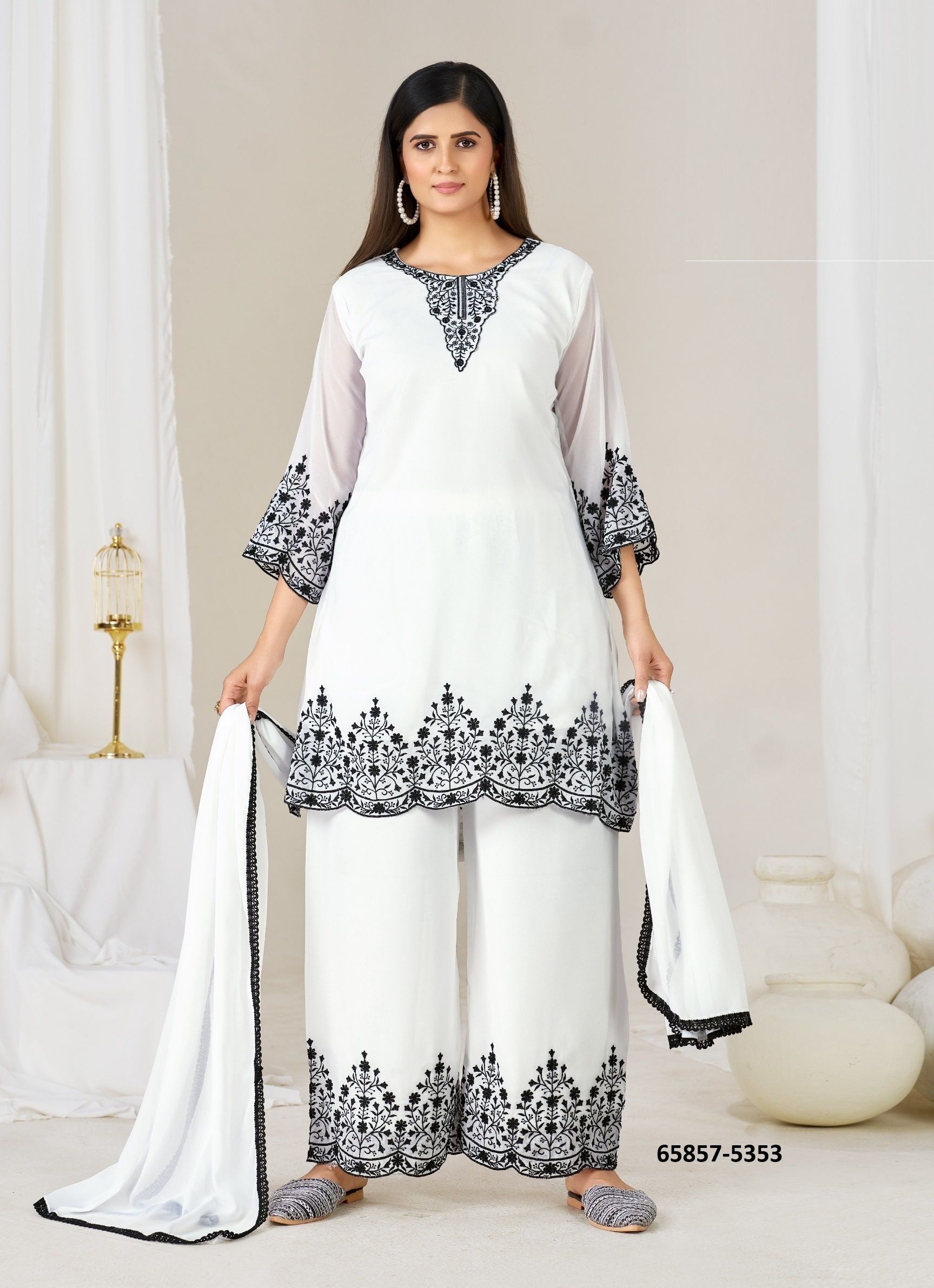 MAHNOOR - BLACK & WHITE - Catalog # 65857 (Set of 2 Readymade Salwar Suits) MAHNOOR - BLACK & WHITE - Catalog # 65857 (Set of 2 Readymade Salwar Suits)