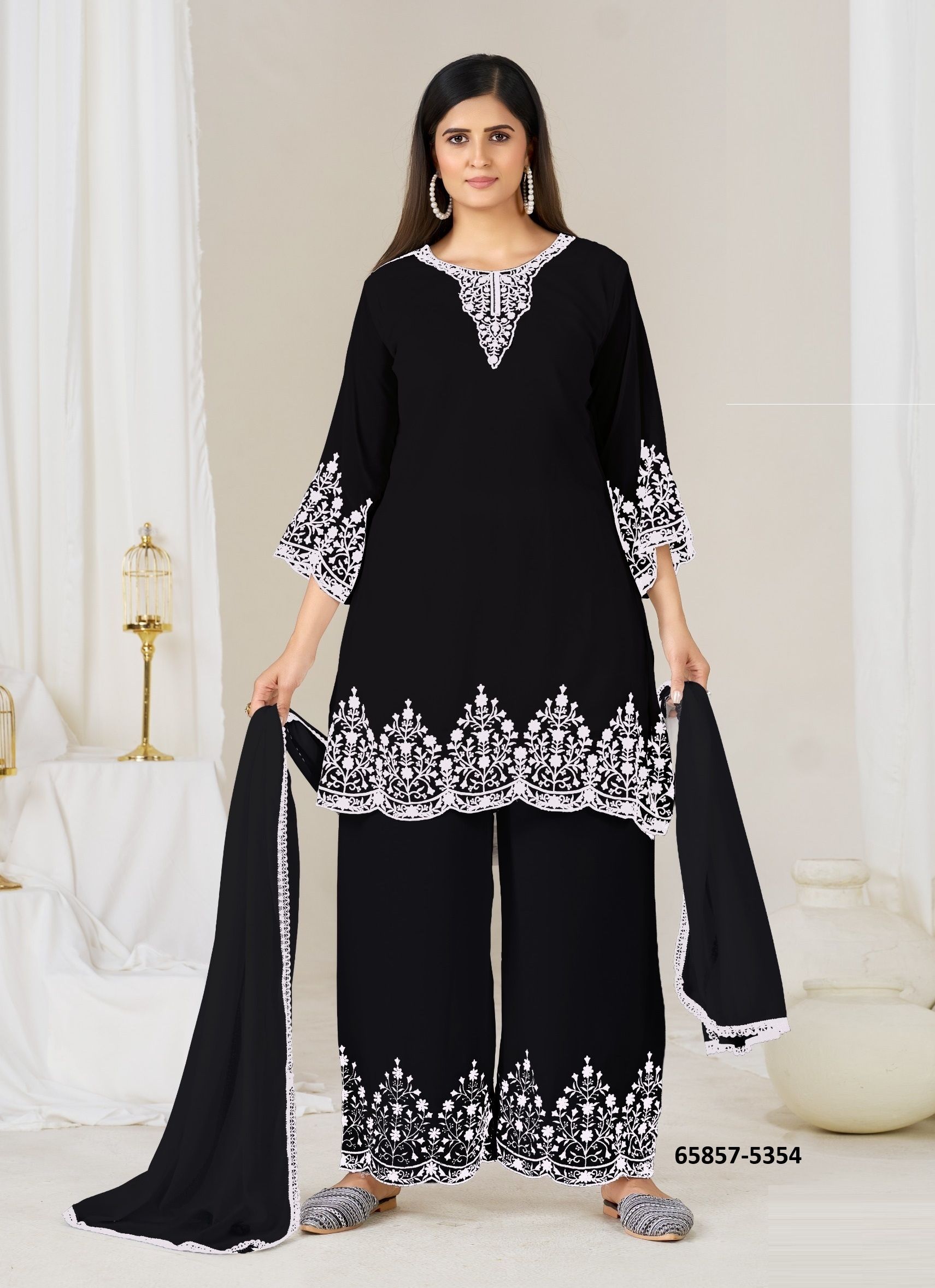 MAHNOOR - BLACK & WHITE - Catalog # 65857 (Set of 2 Readymade Salwar Suits) MAHNOOR - BLACK & WHITE - Catalog # 65857 (Set of 2 Readymade Salwar Suits)