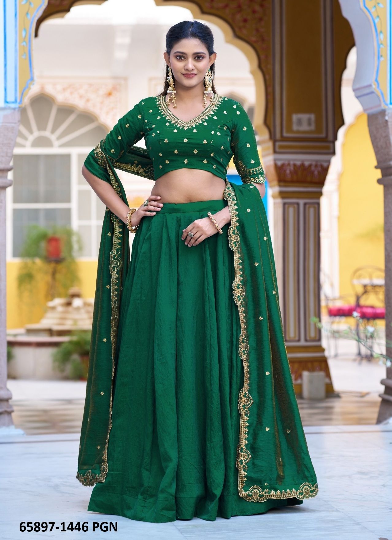 AARUNI 1446 - Catalog # 65897 (Set of 4 Semi-Stitched Lehengas)