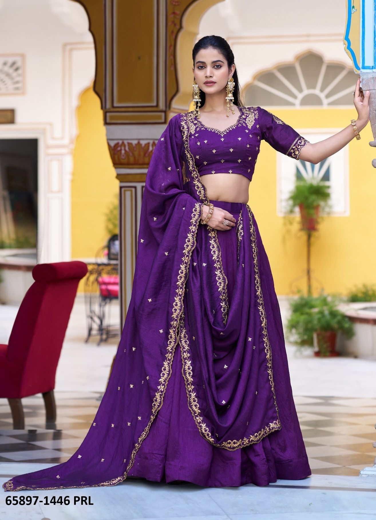 AARUNI 1446 - Catalog # 65897 (Set of 4 Semi-Stitched Lehengas)