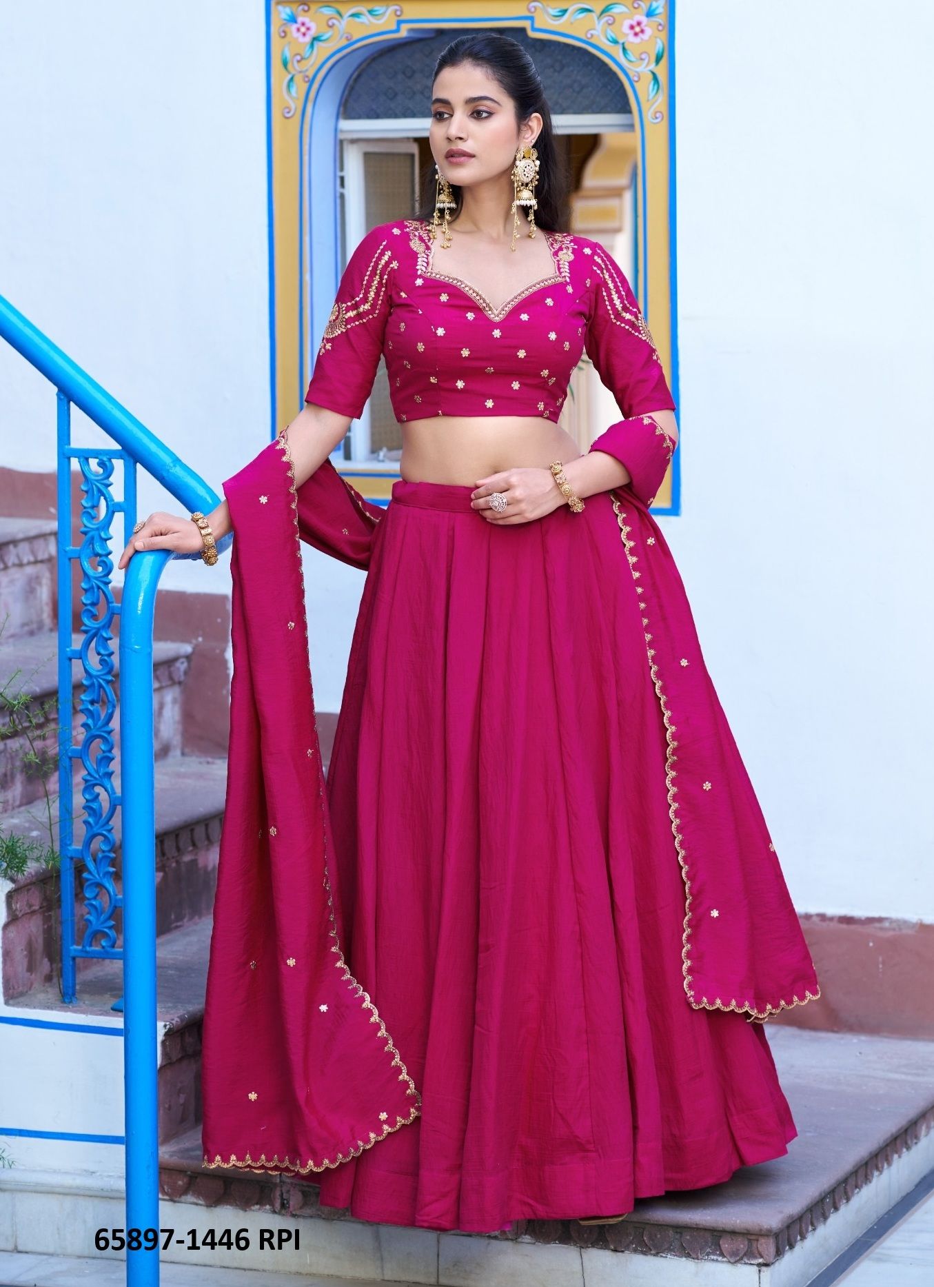 AARUNI 1446 - Catalog # 65897 (Set of 4 Semi-Stitched Lehengas)