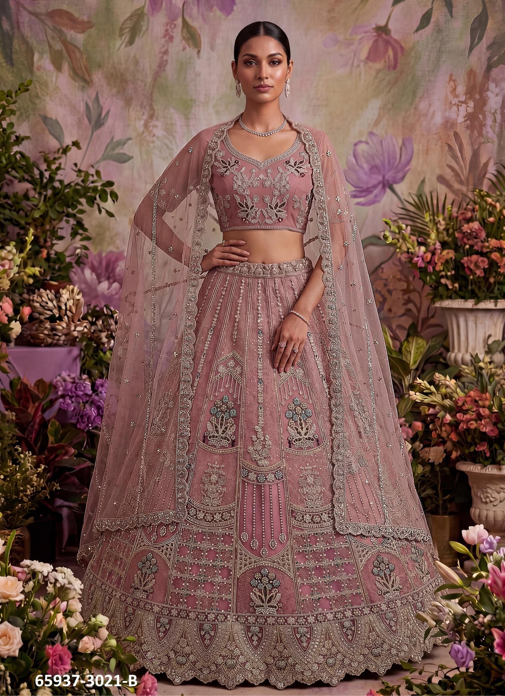 SERIES 3021 - Catalog # 65937 (Set of 4 Semi-Stitched Lehengas)