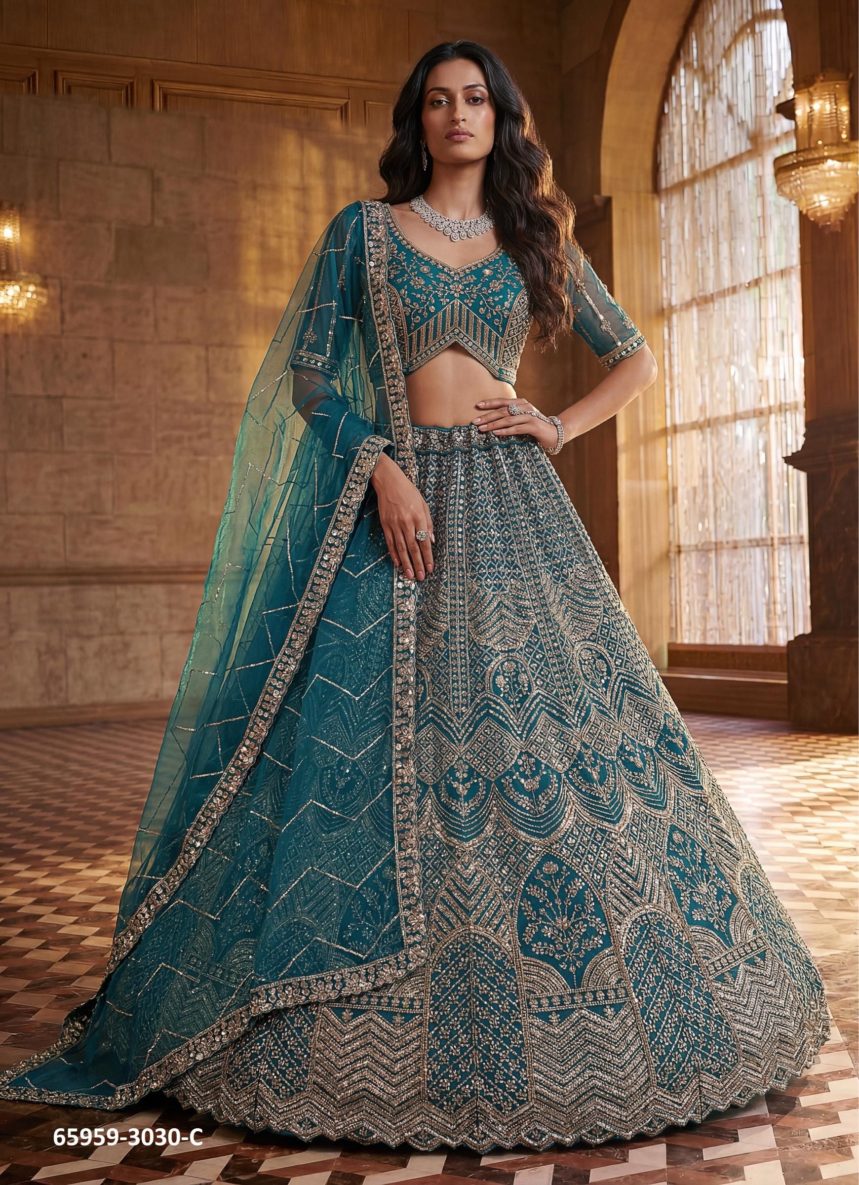 SERIES 3030 - Catalog # 65959 (Set of 3 Semi-Stitched Lehengas) SERIES 3030 - Catalog # 65959 (Set of 3 Semi-Stitched Lehengas)