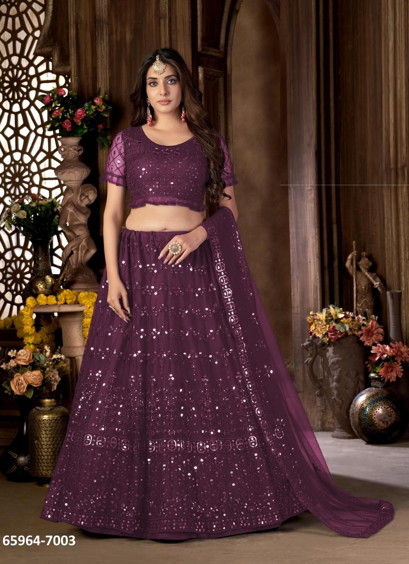 MEHAK - Catalog # 65964 (Set of 4 Semi-Stitched Lehengas)