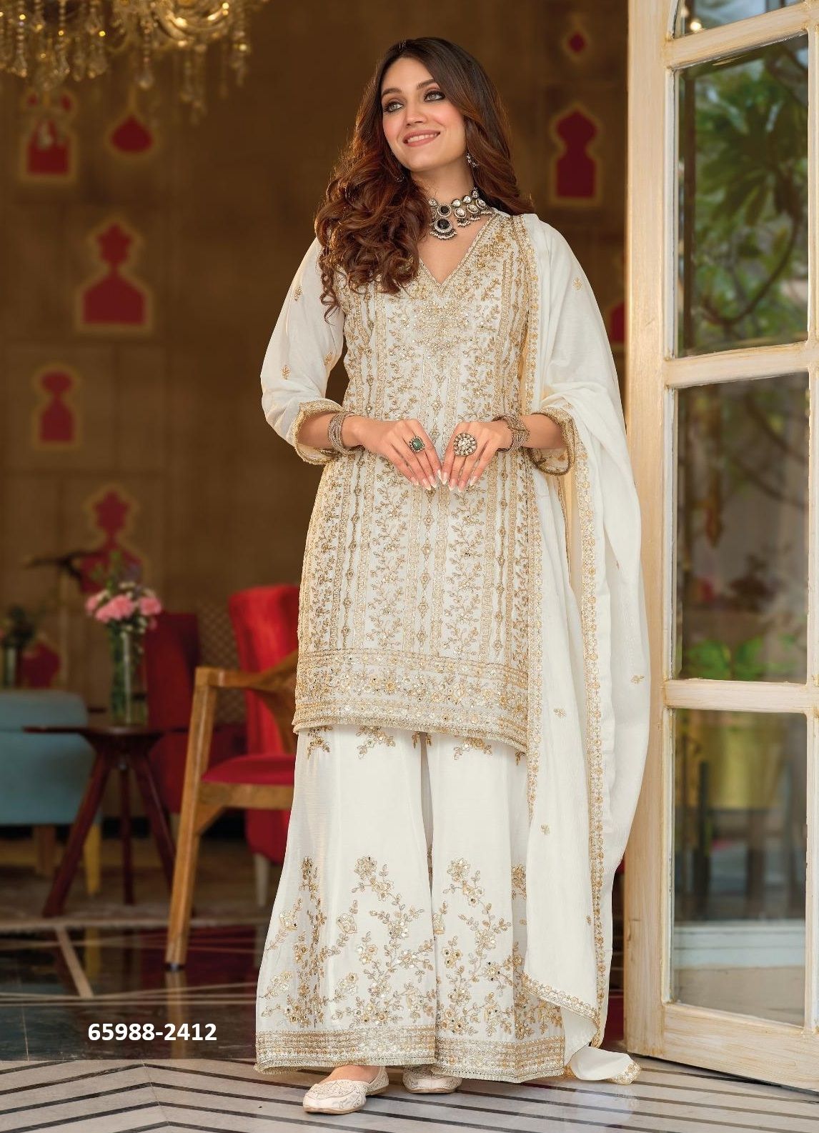 NAYAAB - BLACK & WHITE - Catalog # 65988 (Set of 2 Readymade Salwar Suits)