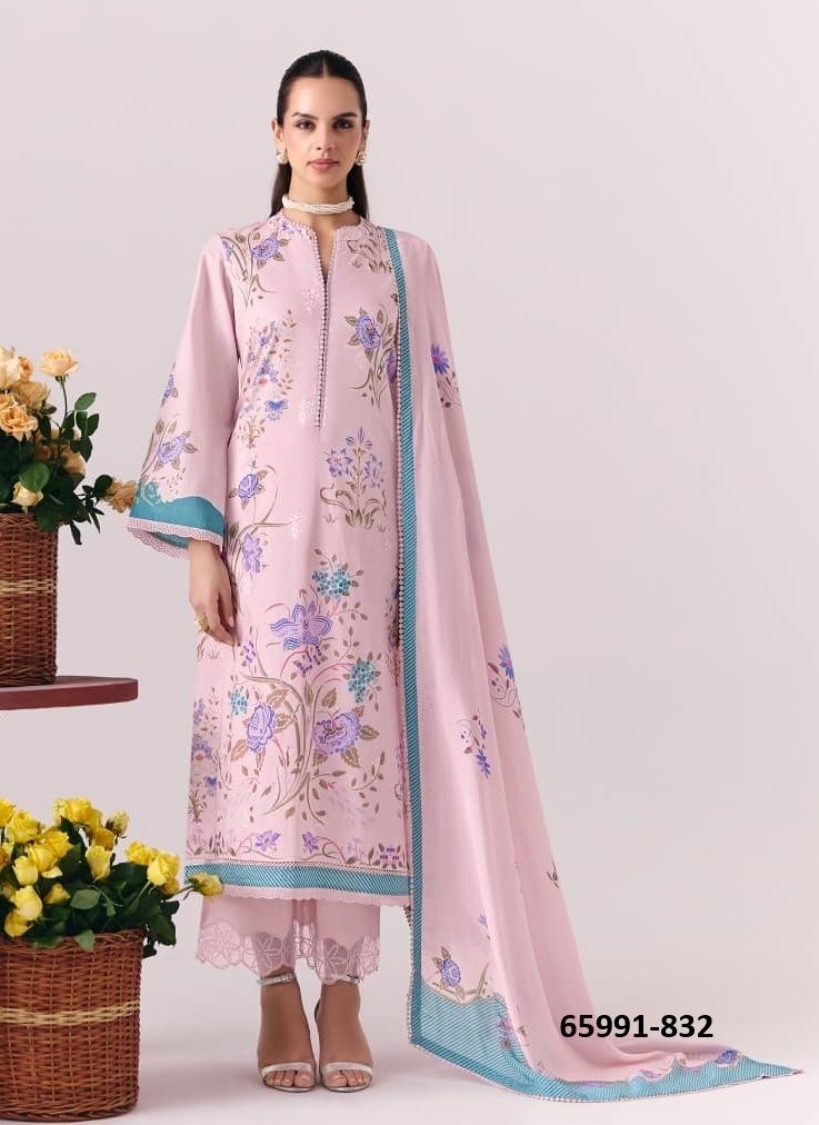 CORAL - Catalog # 65991 (Set of 4 Semi-Stitched / Un-Stitched Suits)