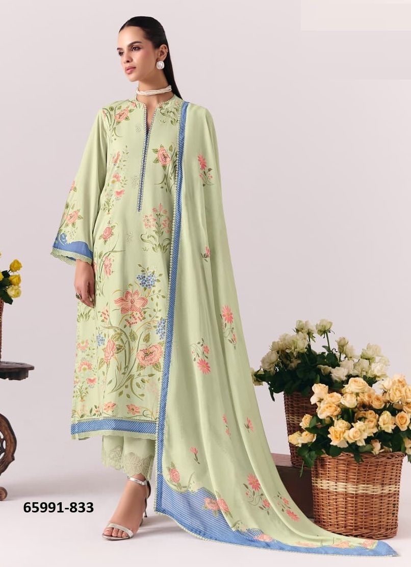 CORAL - Catalog # 65991 (Set of 4 Semi-Stitched / Un-Stitched Suits)