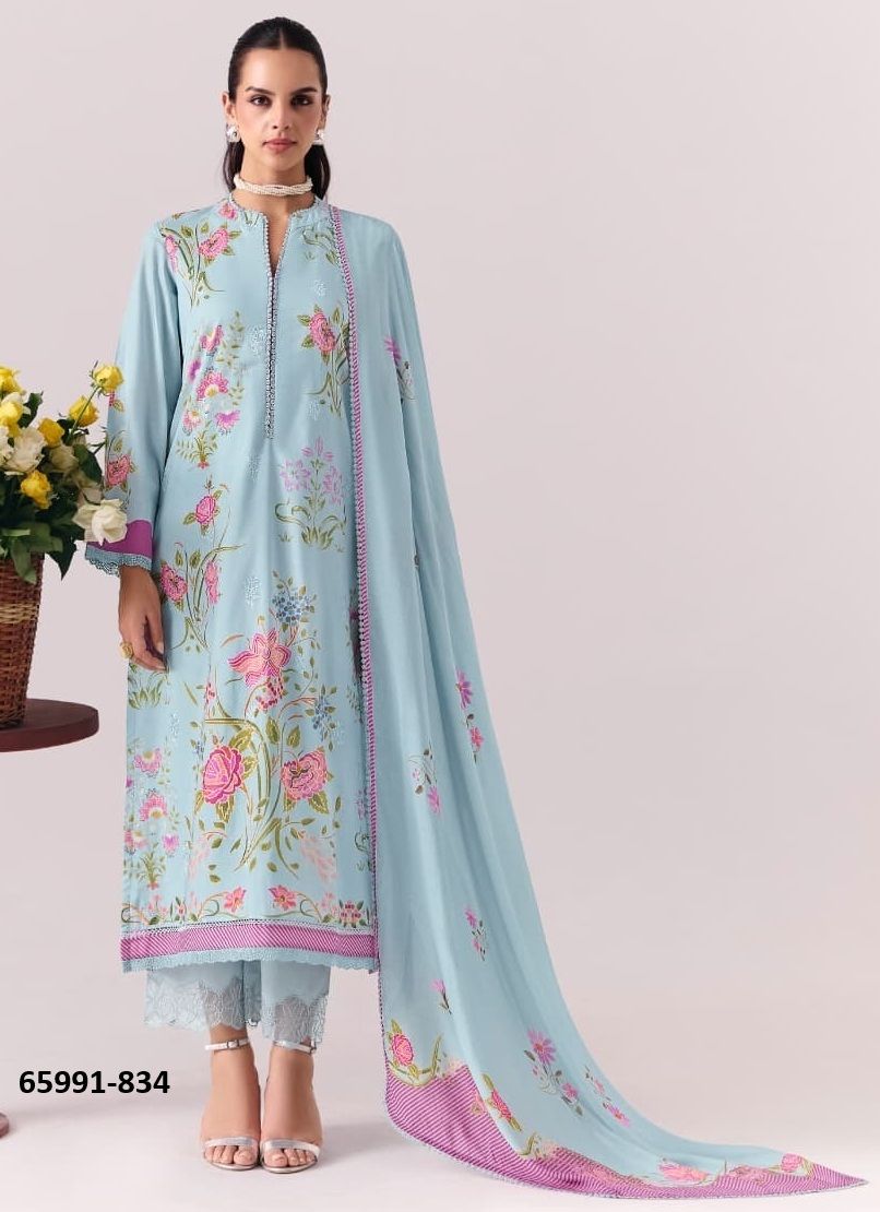 CORAL - Catalog # 65991 (Set of 4 Semi-Stitched / Un-Stitched Suits)